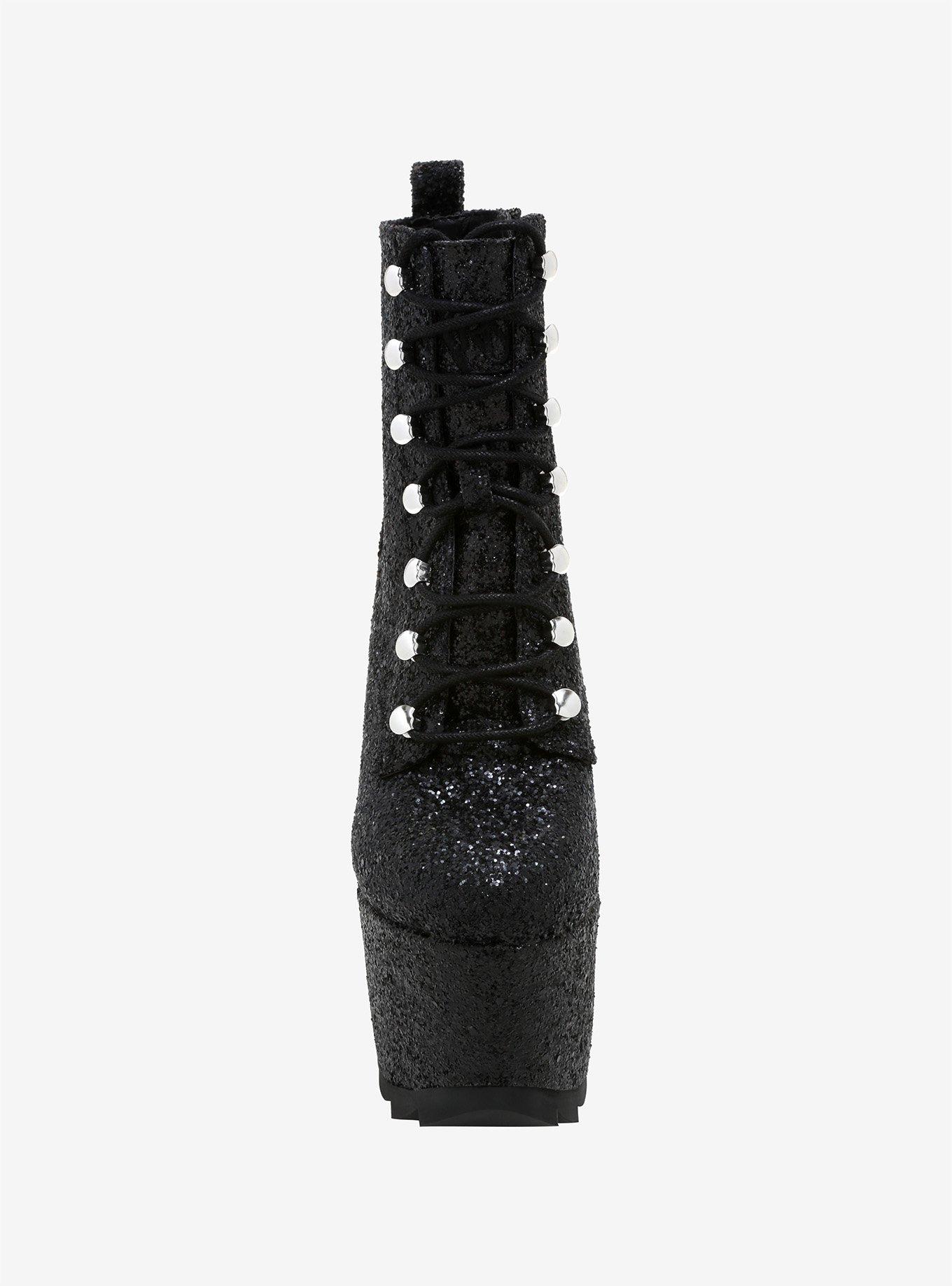 Night Terror By YRU Black Glitter Platform Boots, MULTI, alternate