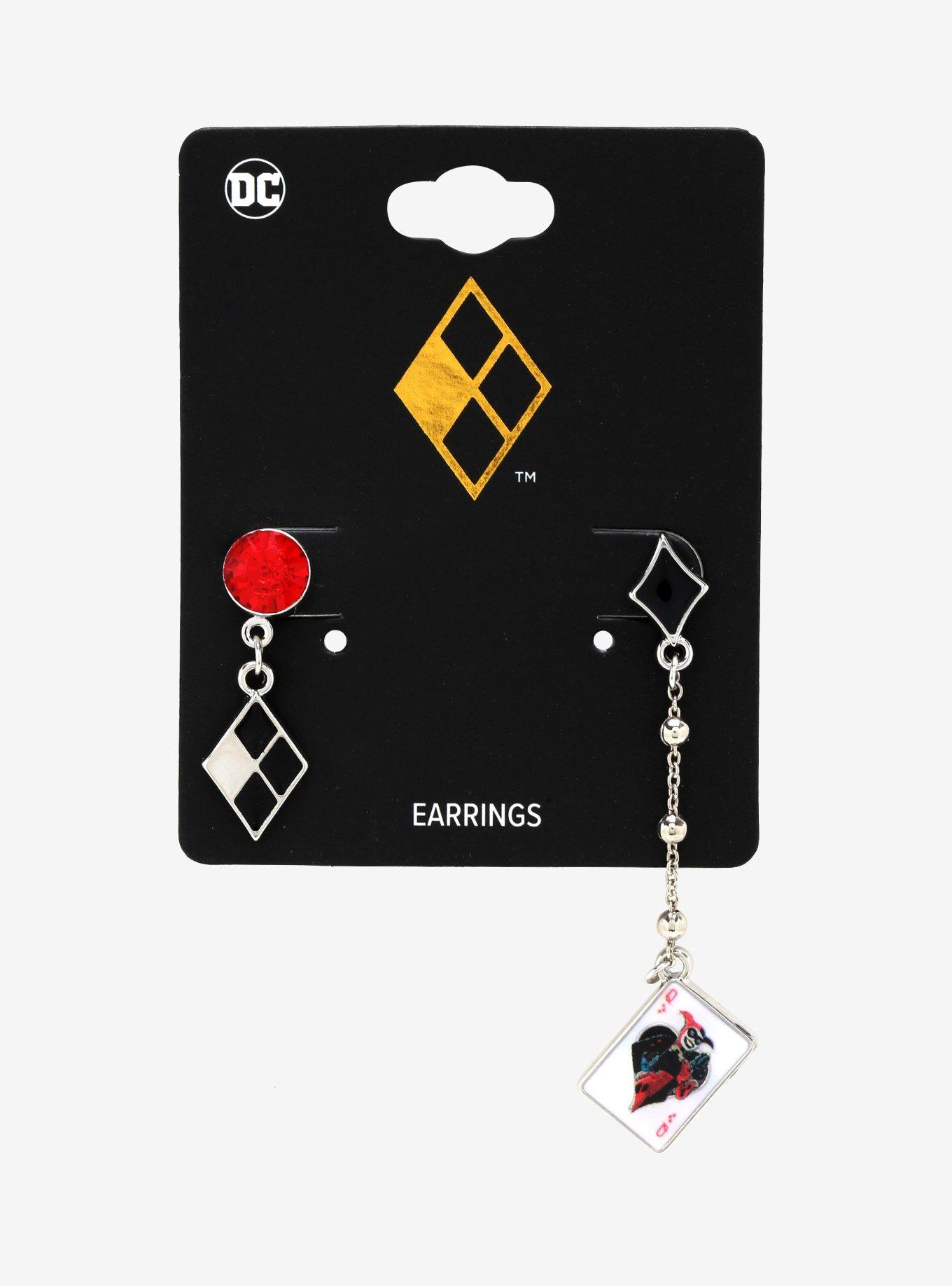 DC Comics Harley Quinn Mismatch Diamond Card Earrings, , alternate