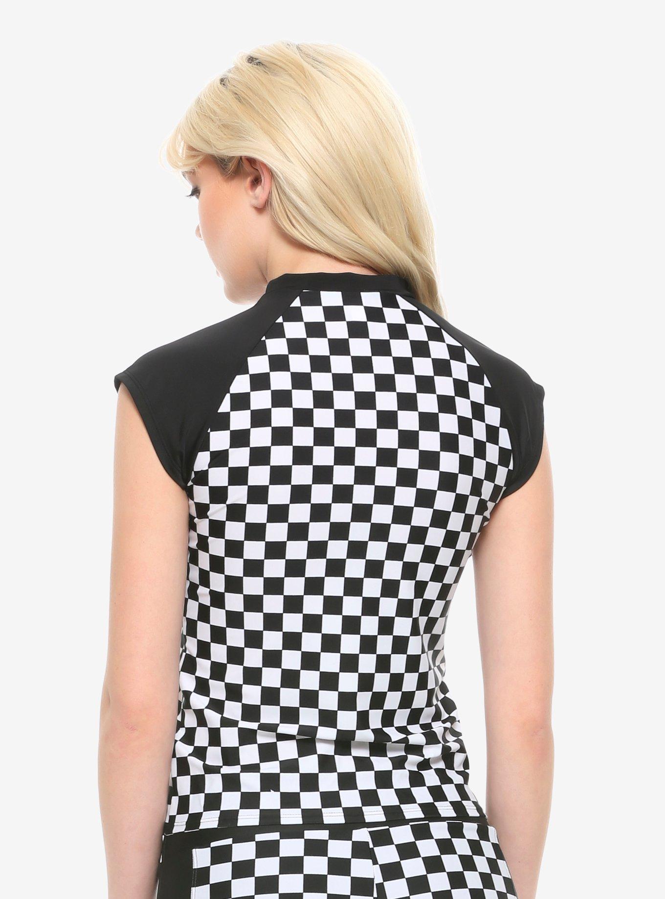 Black & White Checkered Girls Rash Guard, MULTI, alternate