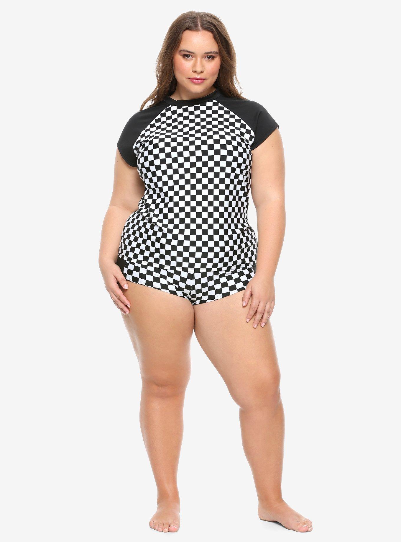 Black & White Checkered Swim Bottoms Plus Size, MULTI, alternate