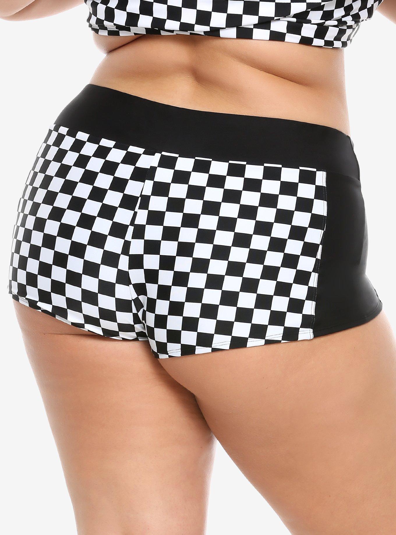 Black & White Checkered Swim Bottoms Plus Size, MULTI, alternate