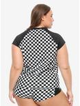 Black & White Checkered Girls Rash Guard Plus Size, MULTI, alternate