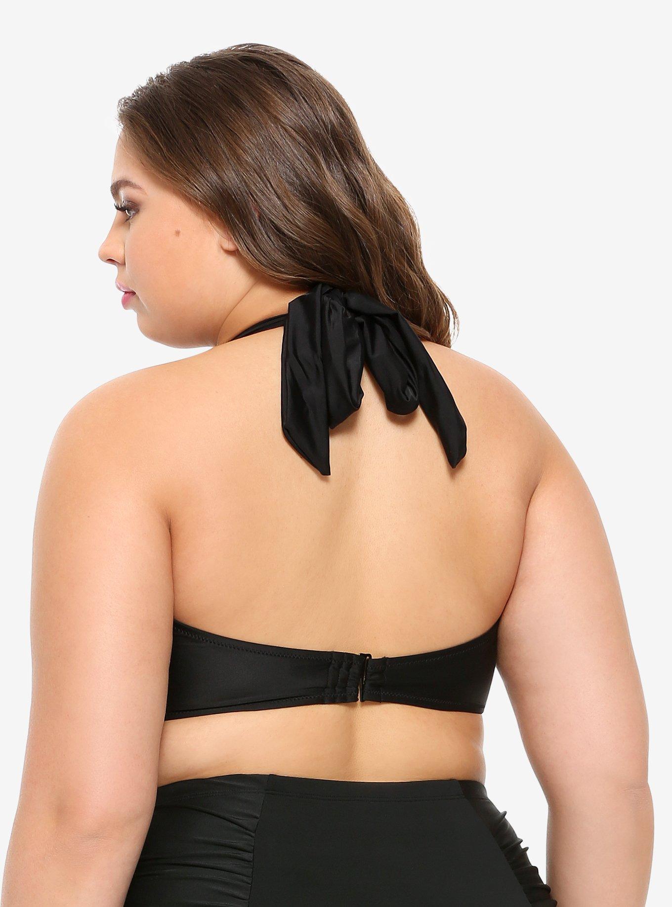 Black Halter Swim Top Plus Size, MULTI, alternate