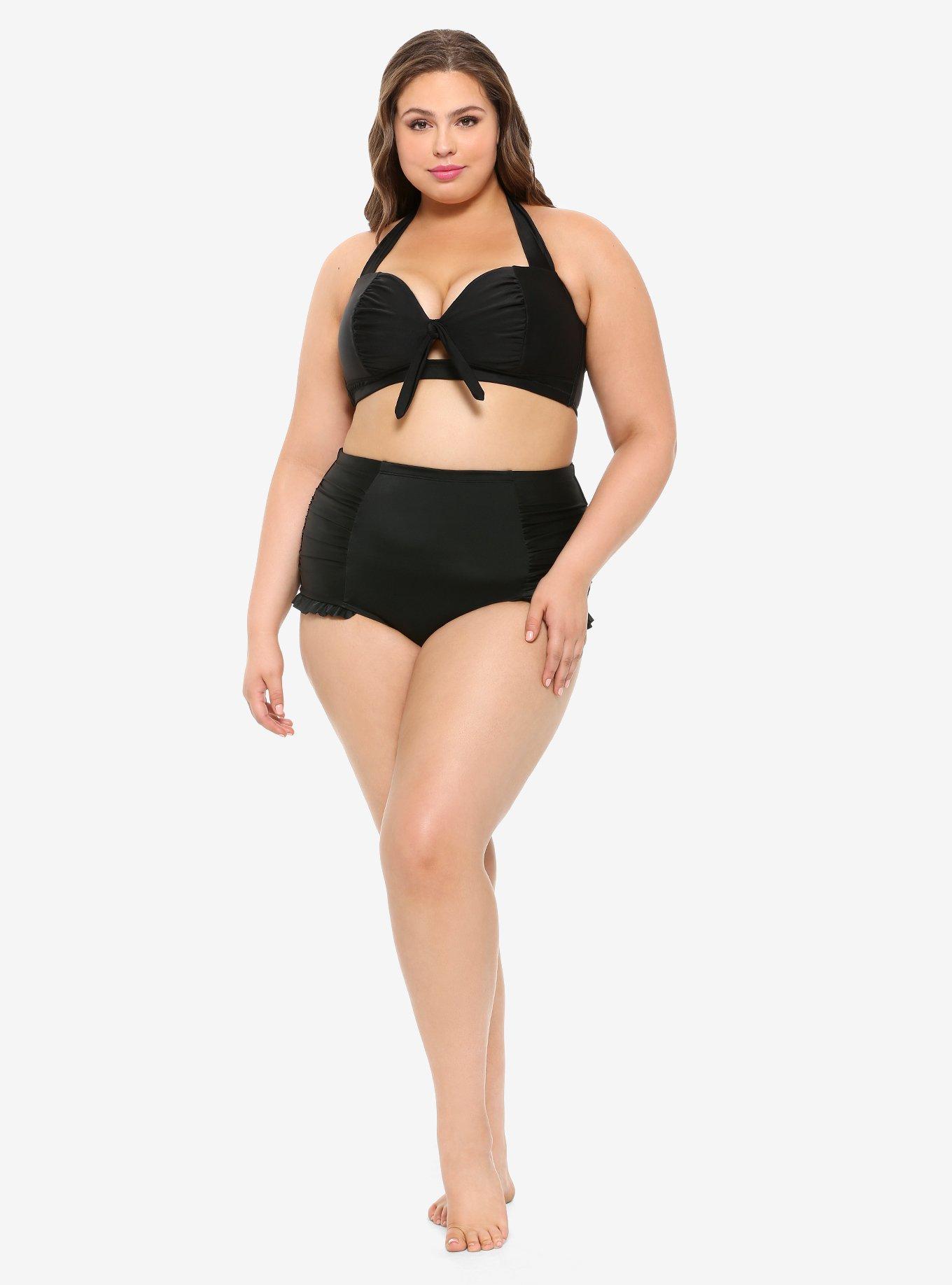 Black Ruched High-Wasited Swim Bottoms Plus Size, MULTI, alternate