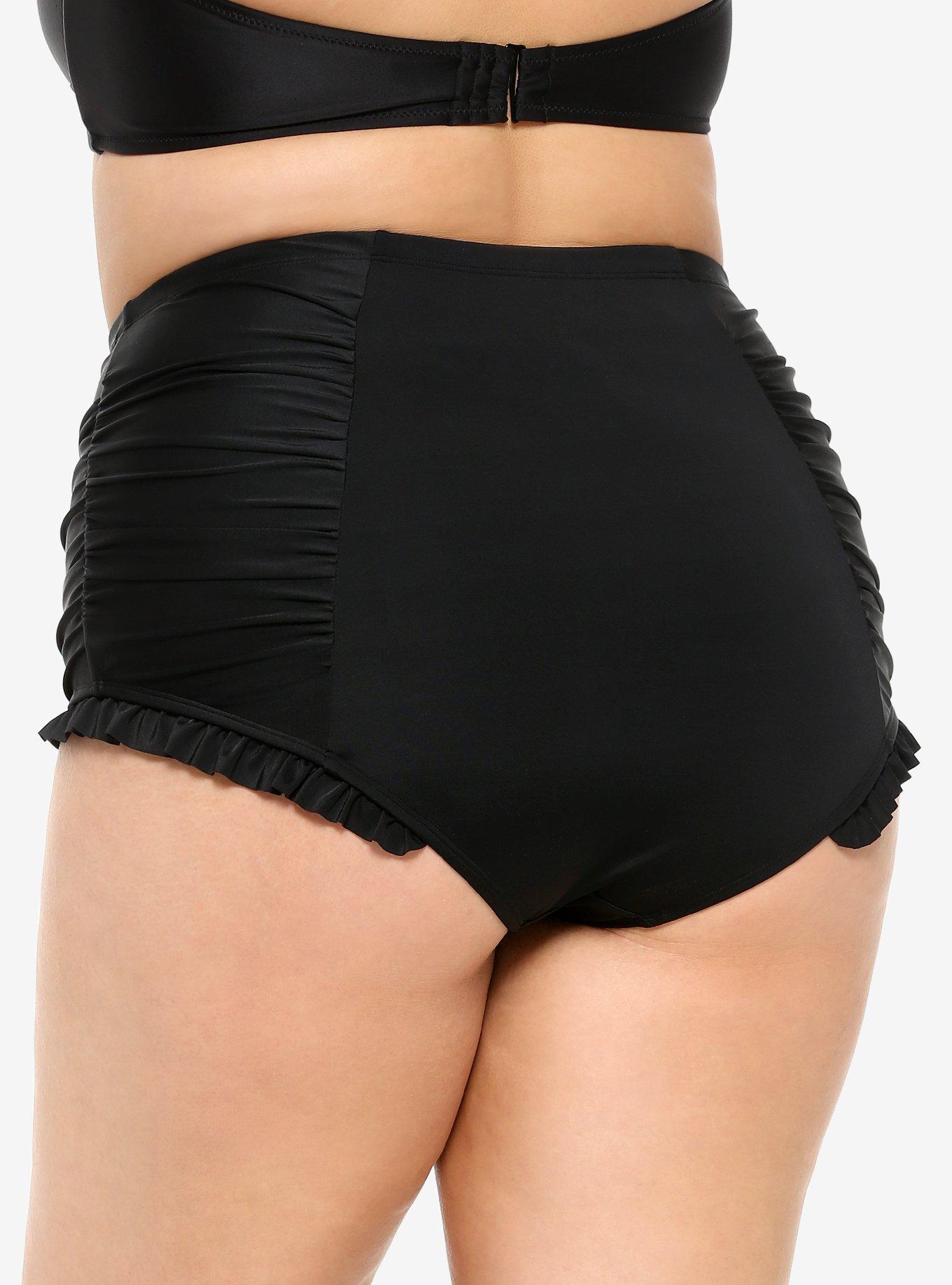 Black Ruched High-Wasited Swim Bottoms Plus Size, MULTI, alternate