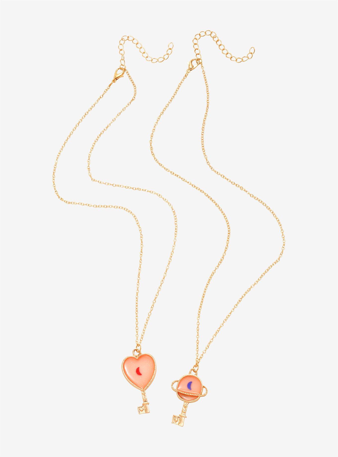 Heart Planet Key Best Friend Necklace Set, , alternate