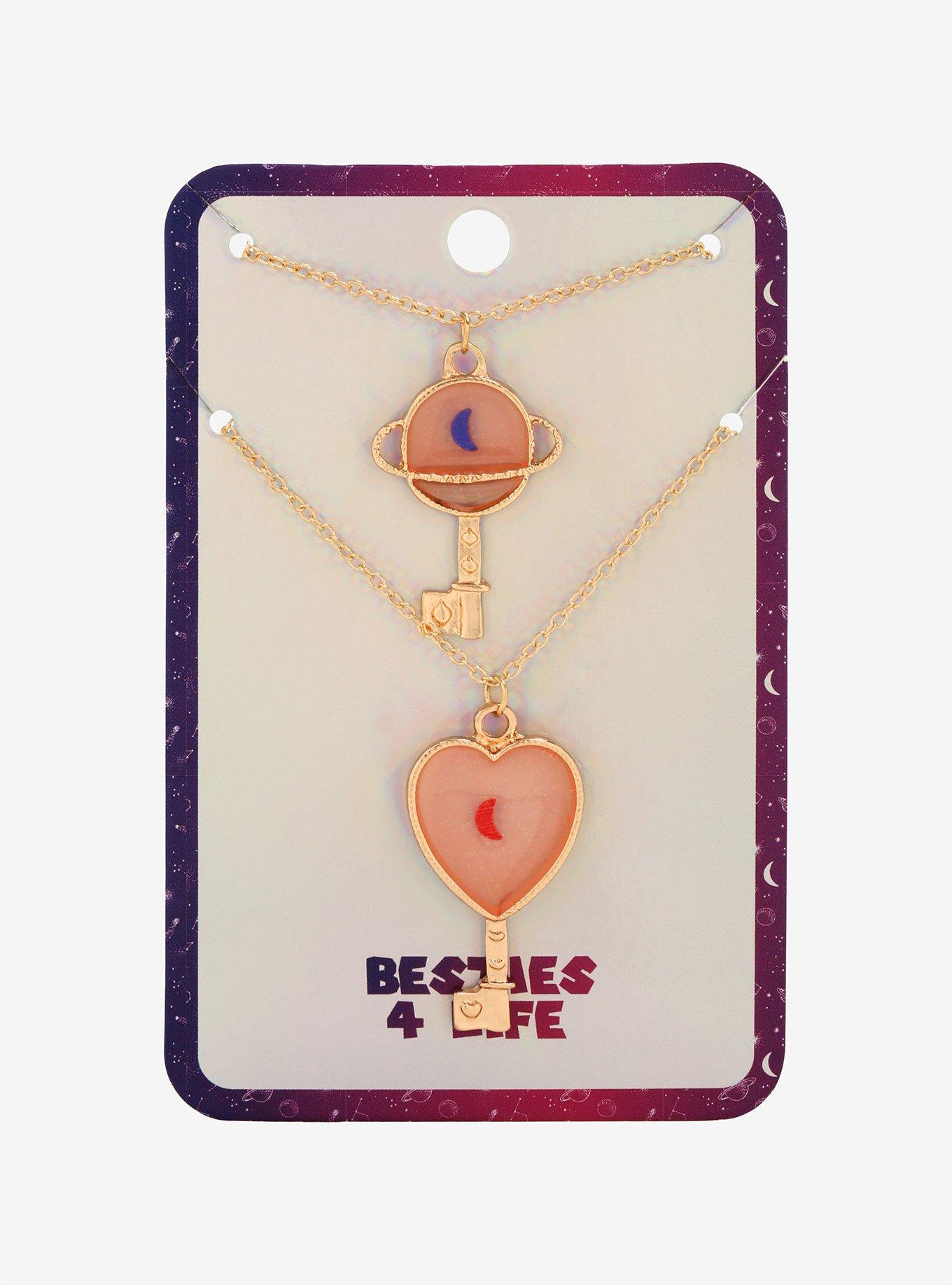 Heart Planet Key Best Friend Necklace Set, , alternate