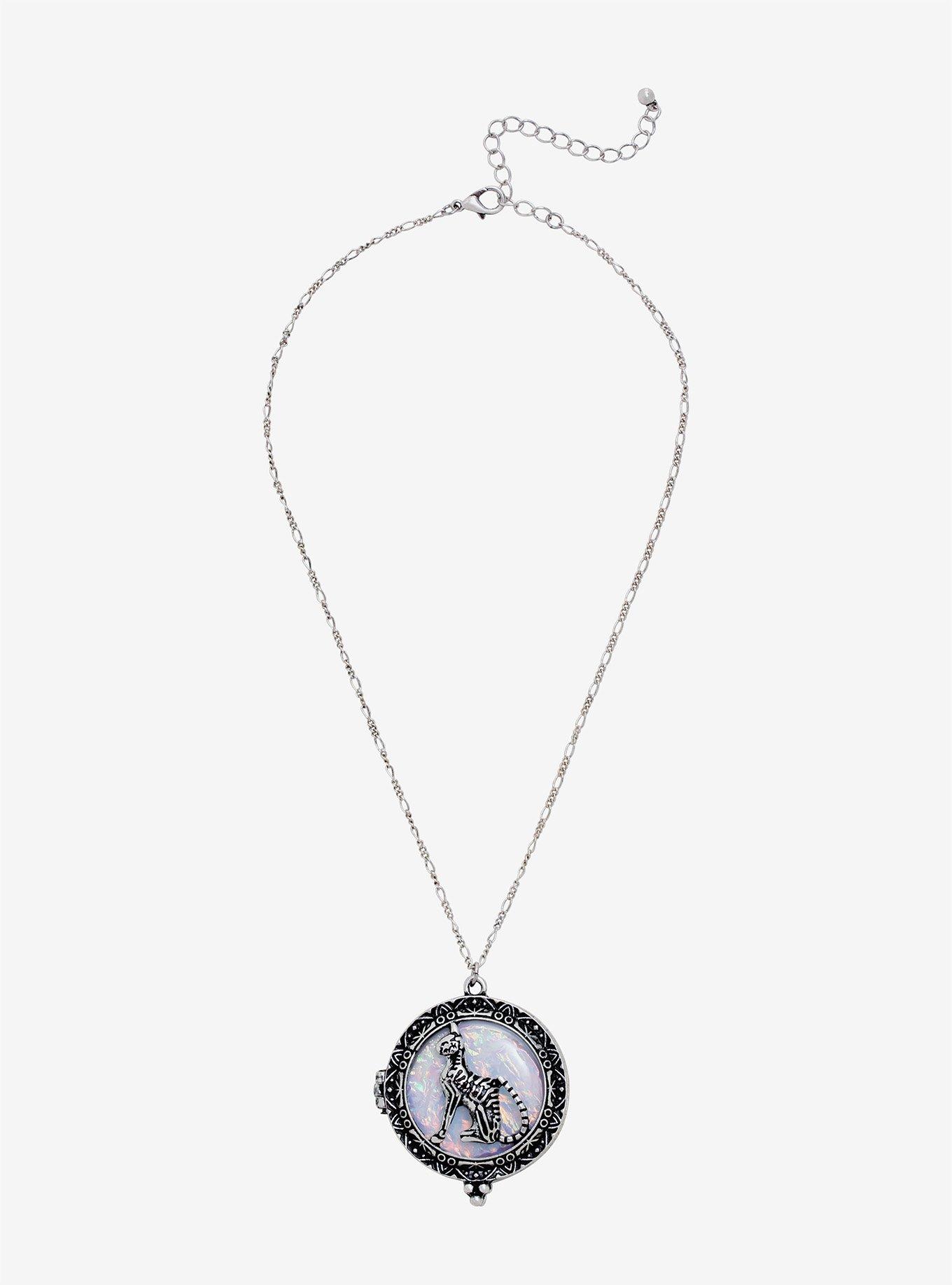 Skeleton Cat Opal Locket Necklace, , alternate