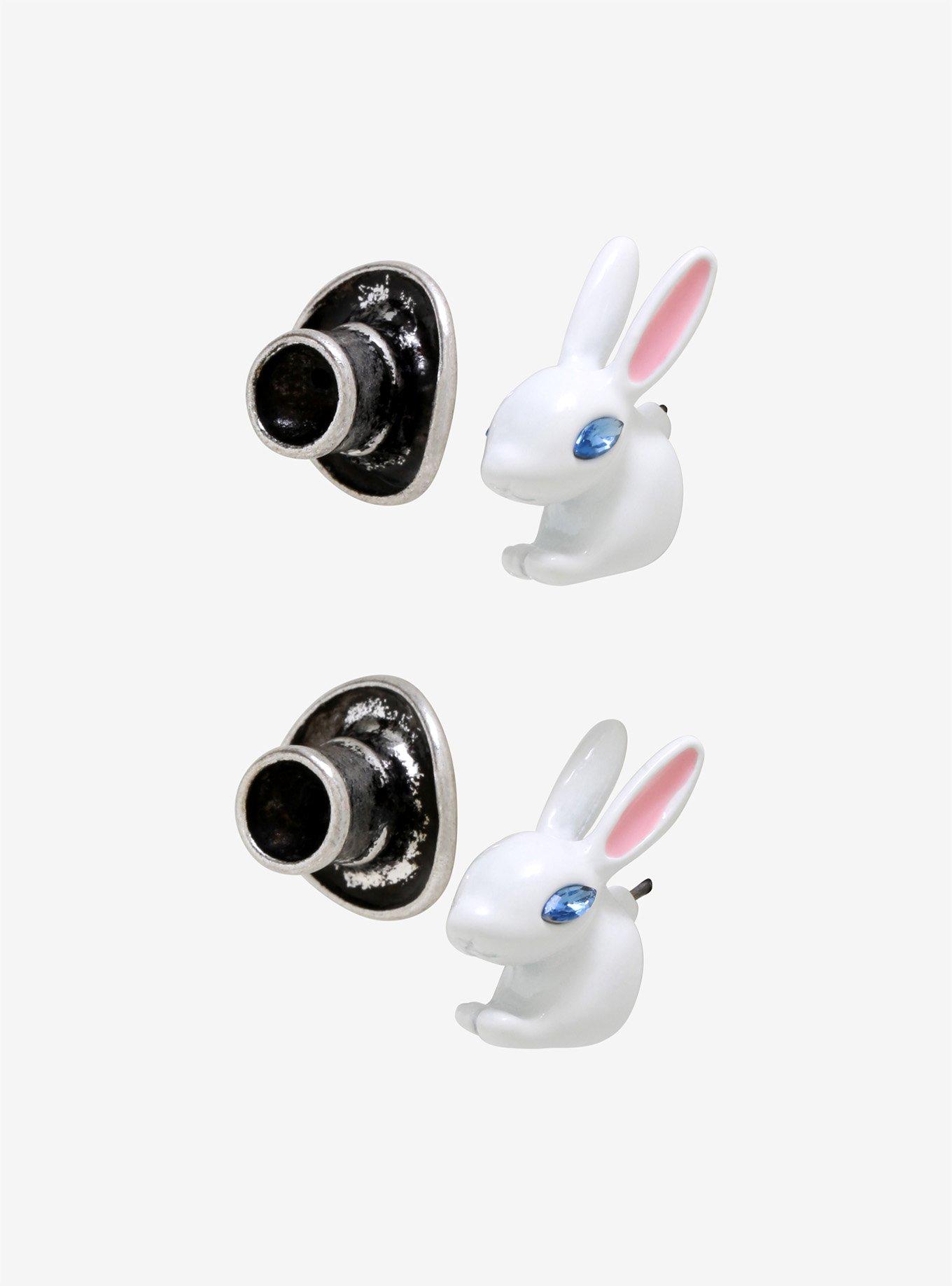 Bunny Top Hat Front/Back Earrings, , alternate