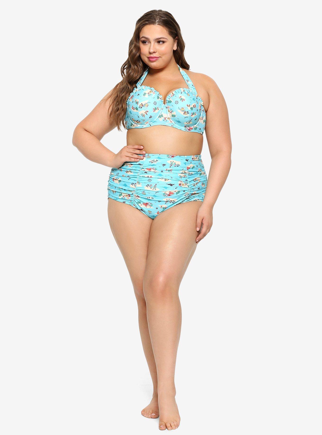 Disney Peter Pan Never Land Map High-Waisted Ruched Swim Bottoms Plus Size, MULTI, alternate