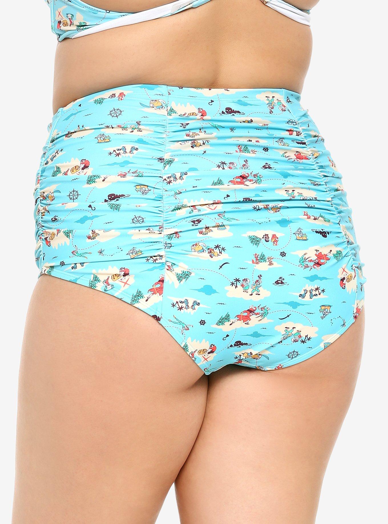 Disney Peter Pan Never Land Map High-Waisted Ruched Swim Bottoms Plus Size, MULTI, alternate