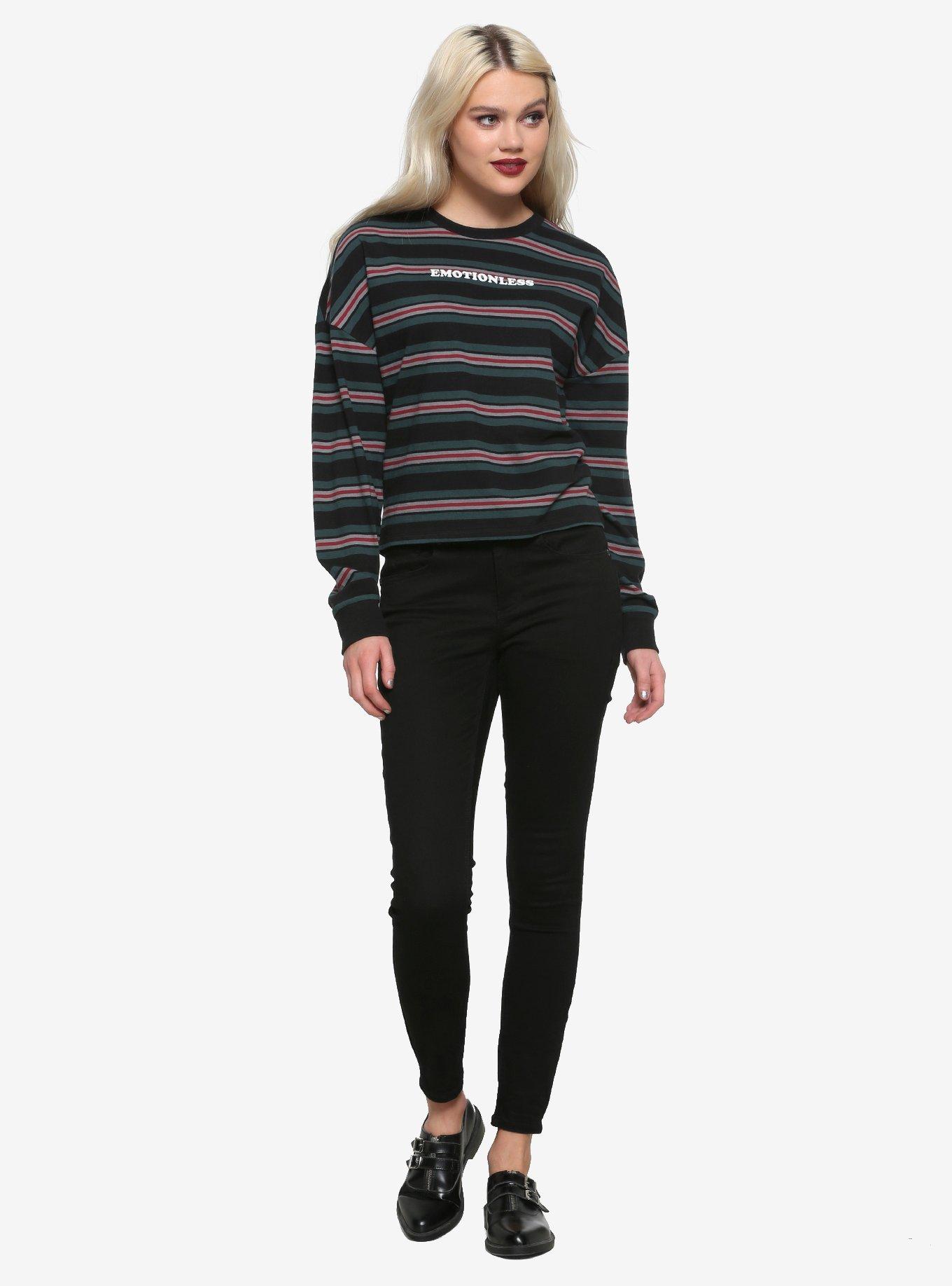 Emotionless Striped Girls Long-Sleeve T-Shirt, RED, alternate