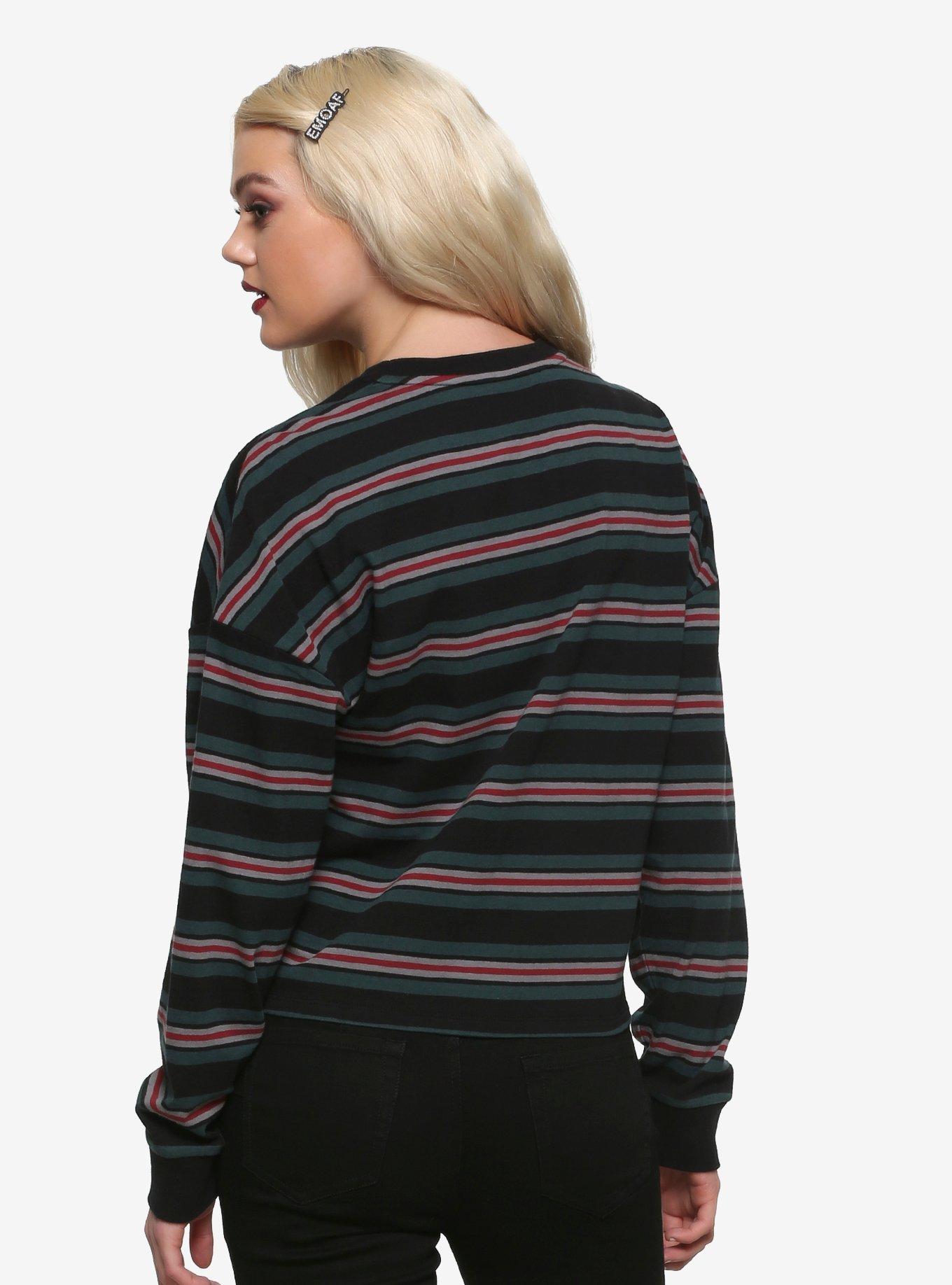 Emotionless Striped Girls Long-Sleeve T-Shirt, RED, alternate