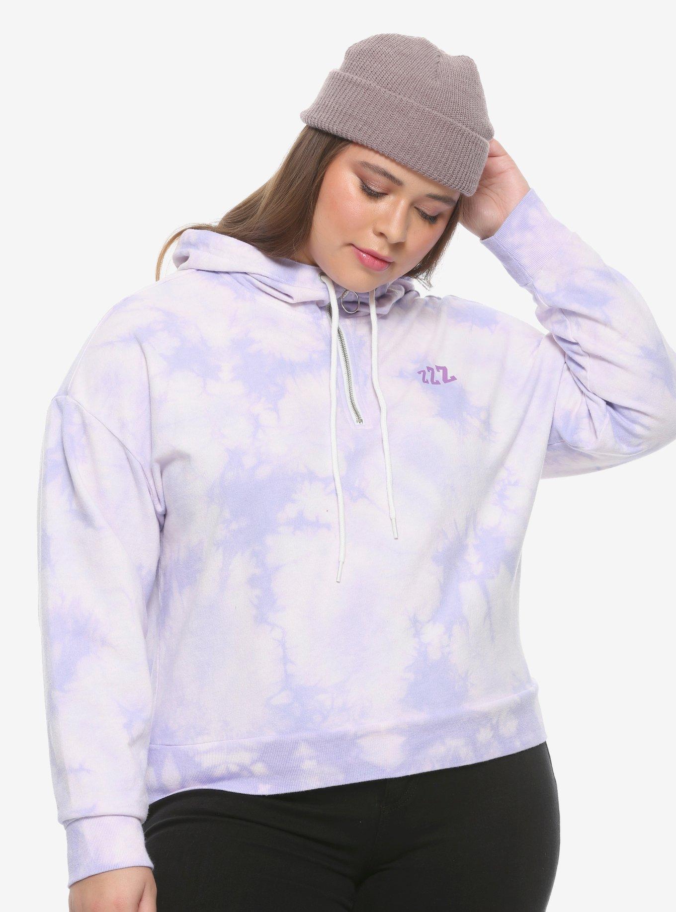 Forever Tired Club Tie-Dye Girls Crop Hoodie Plus Size, WHITE, alternate