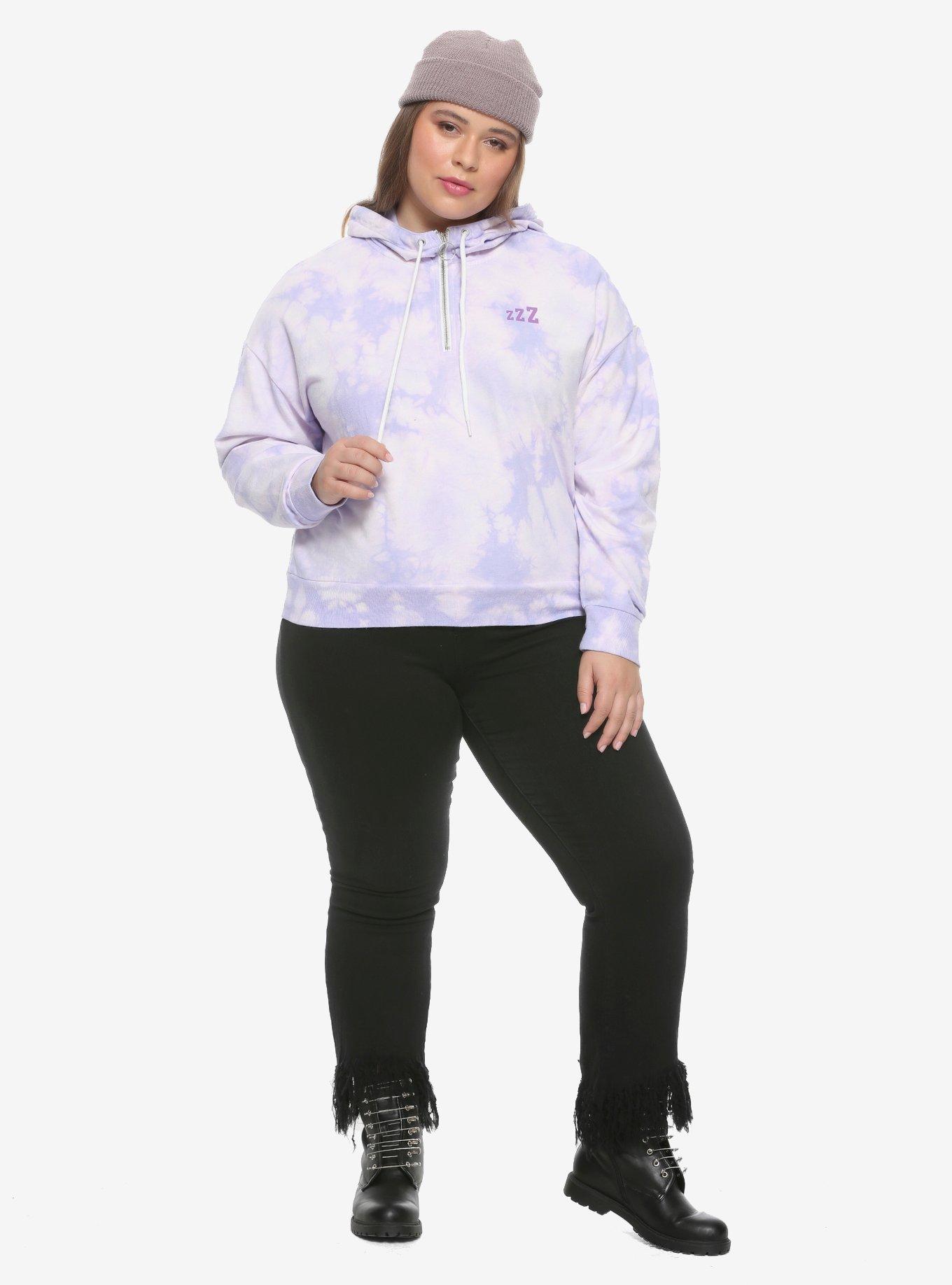 Forever Tired Club Tie-Dye Girls Crop Hoodie Plus Size, WHITE, alternate