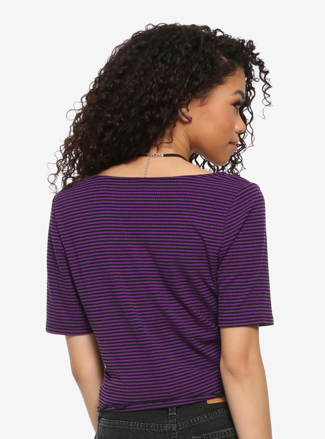 Black & Purple Striped Lettuce Hem Girls T-Shirt, STRIPE - PURPLE, alternate