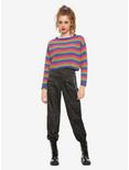 Rainbow Stripe Girls Crop Sweater, RAINBOW, alternate