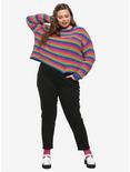 Rainbow Stripe Girls Sweater Plus Size, RAINBOW, alternate