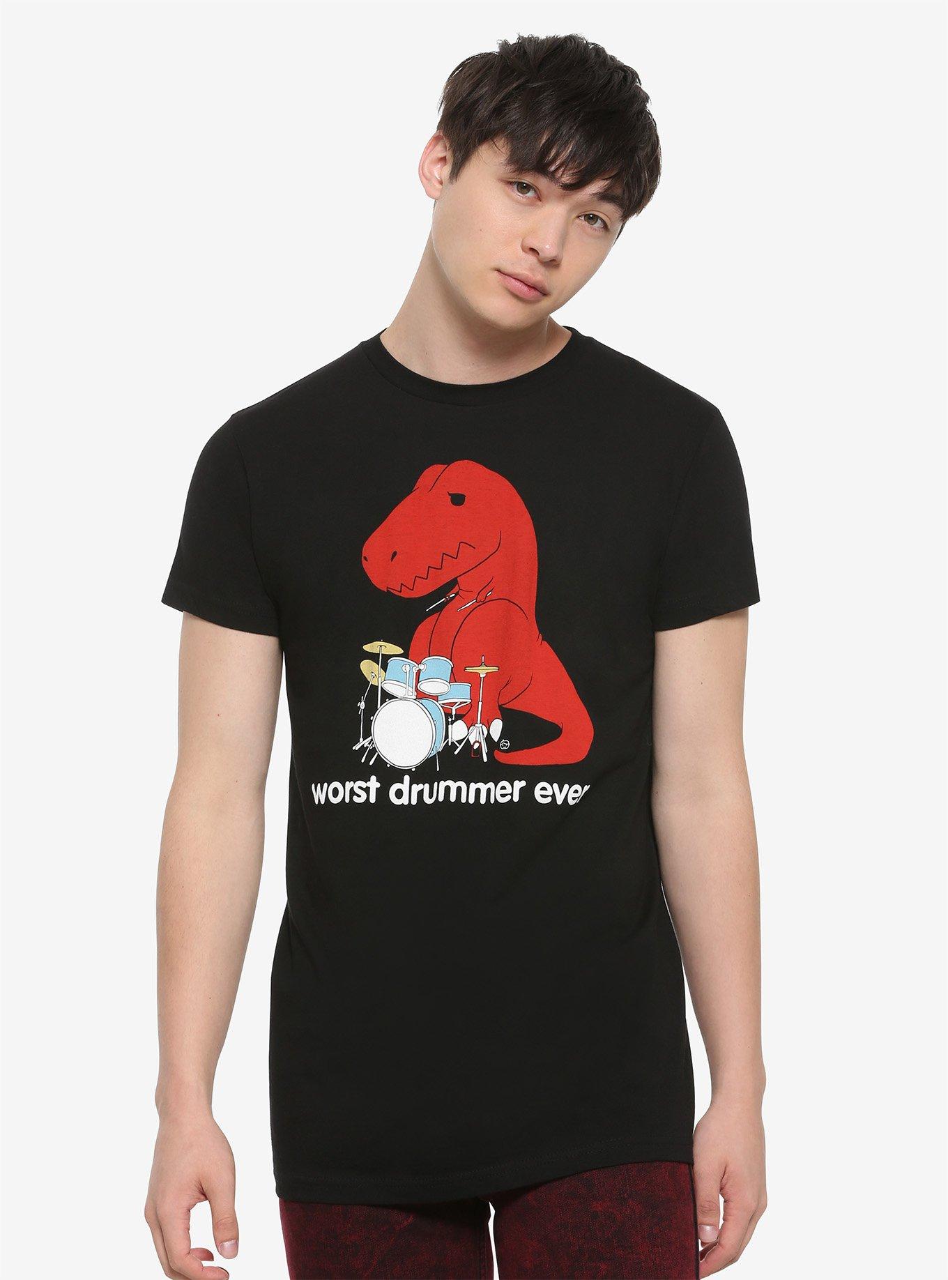Worst Drummer Ever T-Rex T-Shirt, BLACK, alternate