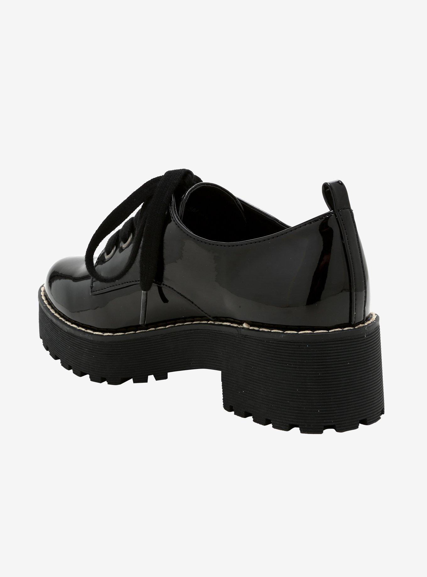 Black Patent Platform Lace-Up Shoes, , alternate
