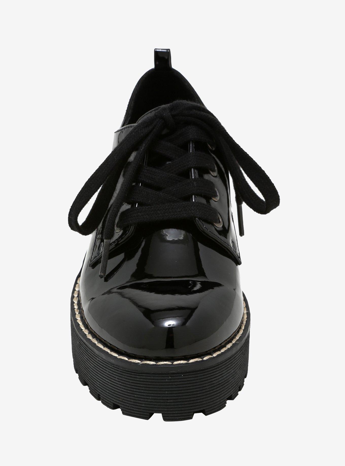 Black Patent Platform Lace-Up Shoes, , alternate