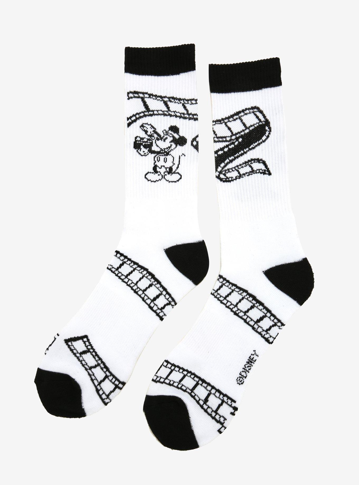 Disney Mickey Mouse Black & White Film Crew Socks, , alternate
