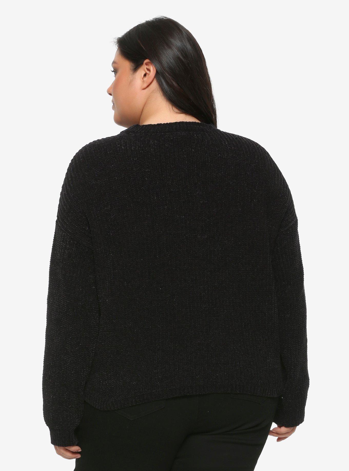 Black & White Crescent Moon Girls Crop Sweater Plus Size, WHITE, alternate