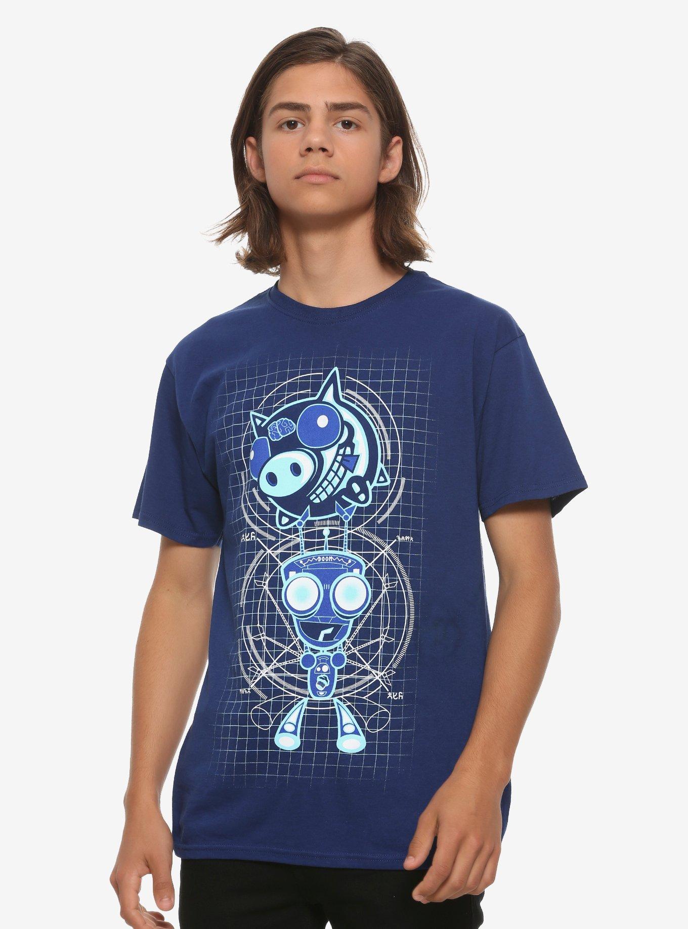 Invader Zim GIR & Pig Blueprint T-Shirt, NAVY, alternate