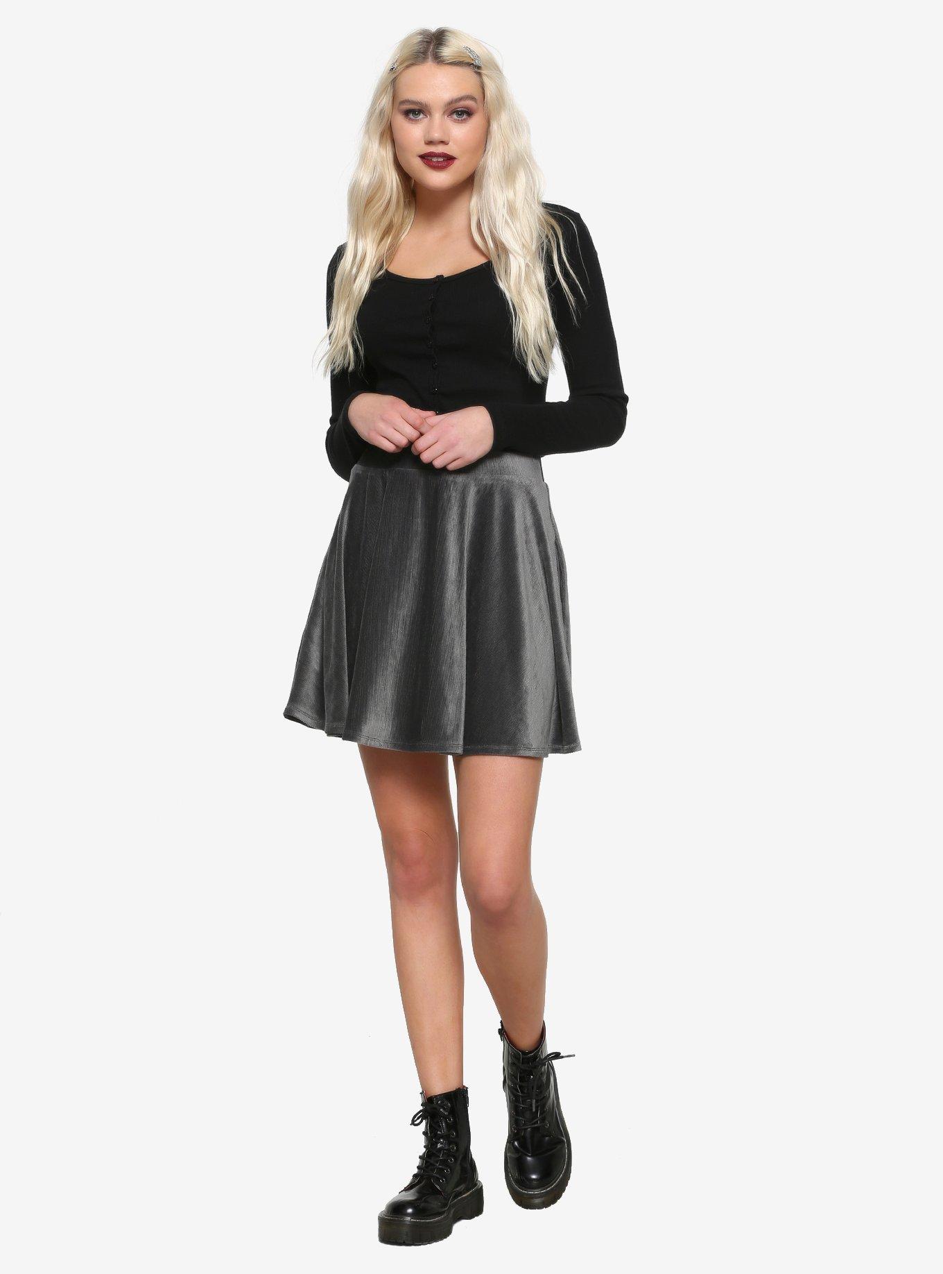 Charcoal Corduroy Skater Skirt, GREY, alternate