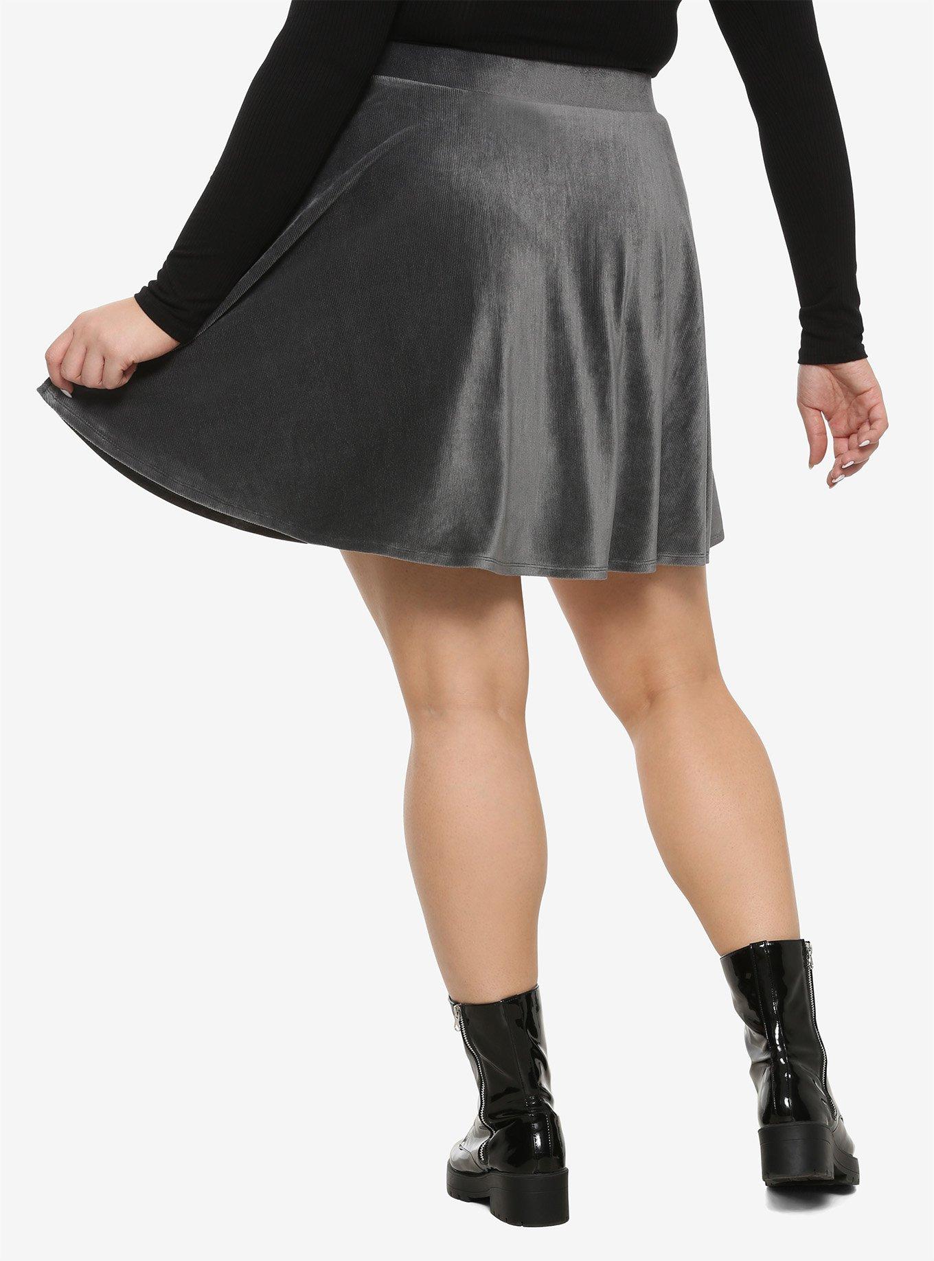 Charcoal Corduroy Skater Skirt Plus Size, , alternate