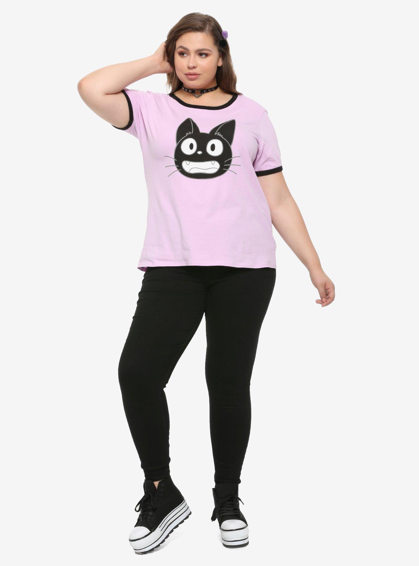 Studio Ghibli Kiki's Delivery Service Lilac Jiji Girls Ringer T-Shirt Plus Size, MULTI, alternate