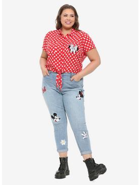 Plus Size Her Universe Disney Minnie Mouse Polka Dots Pocket Tie-Front Woven Button-Up Plus Size, , hi-res