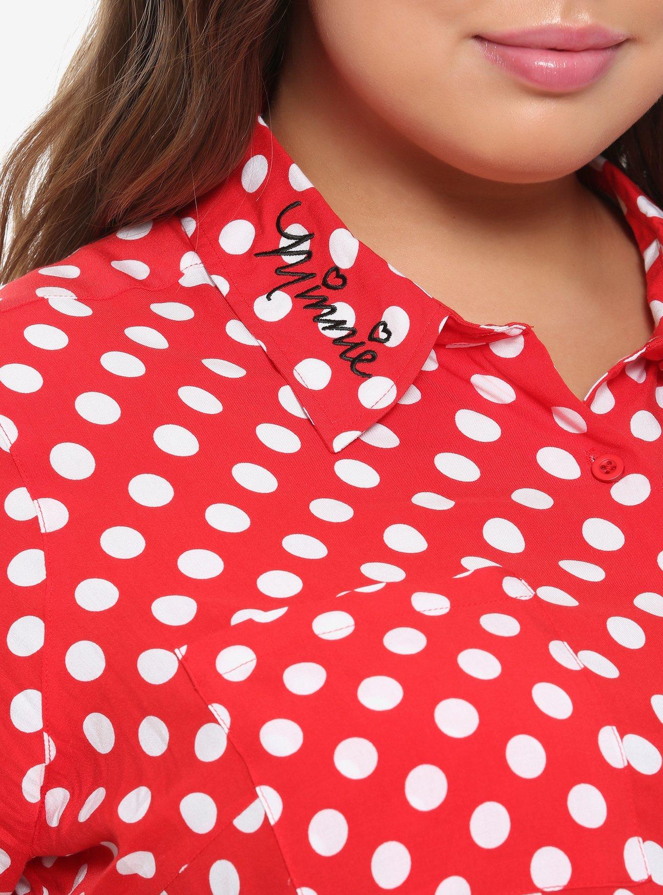 Her Universe Disney Minnie Mouse Polka Dots Pocket Tie-Front Woven Button-Up Plus Size, MULTI, alternate