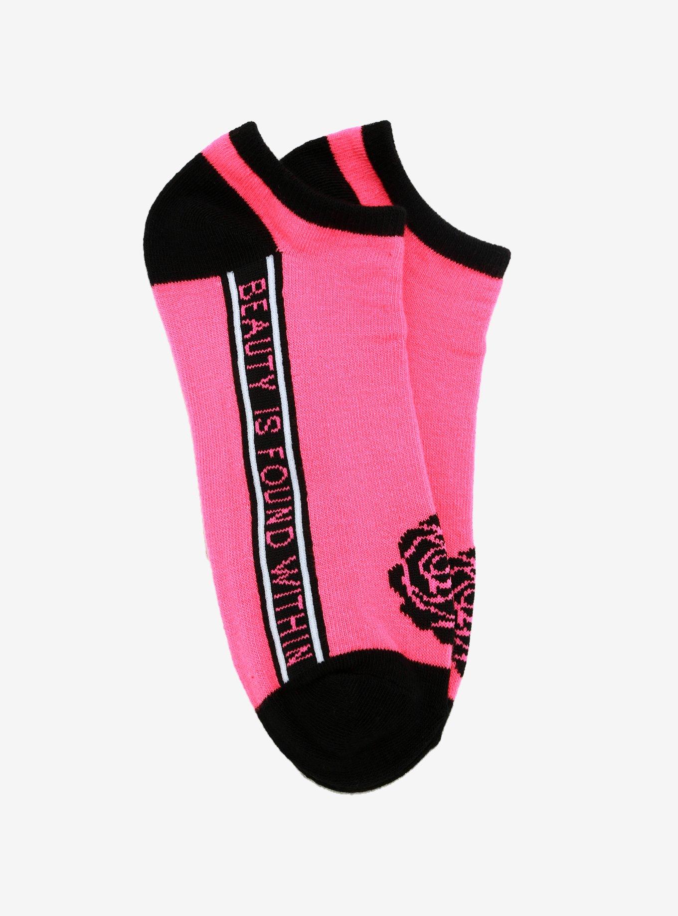 Disney Beauty And The Beast Rose Neon Pink No-Show Socks, , alternate