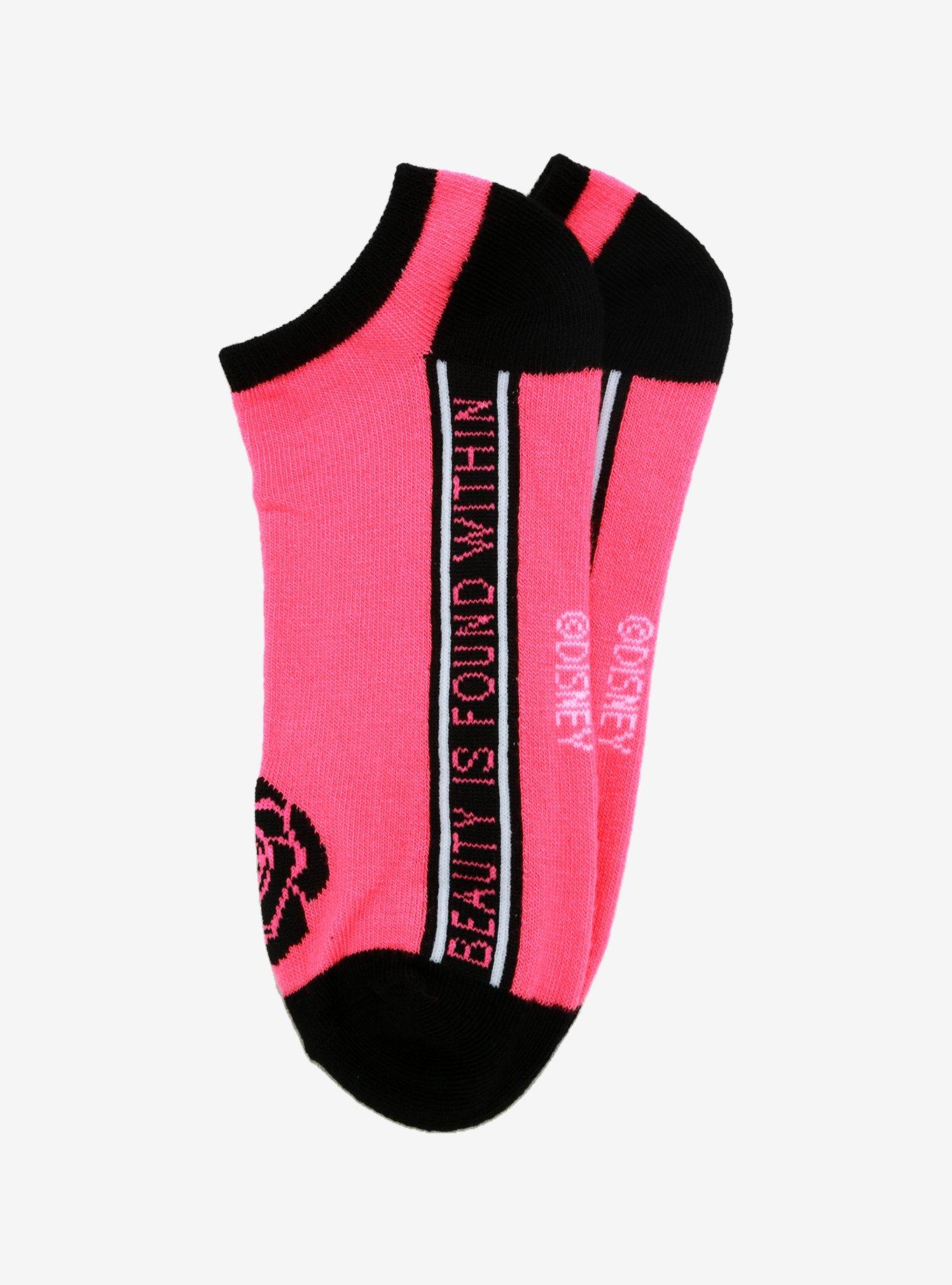 Disney Beauty And The Beast Rose Neon Pink No-Show Socks, , alternate