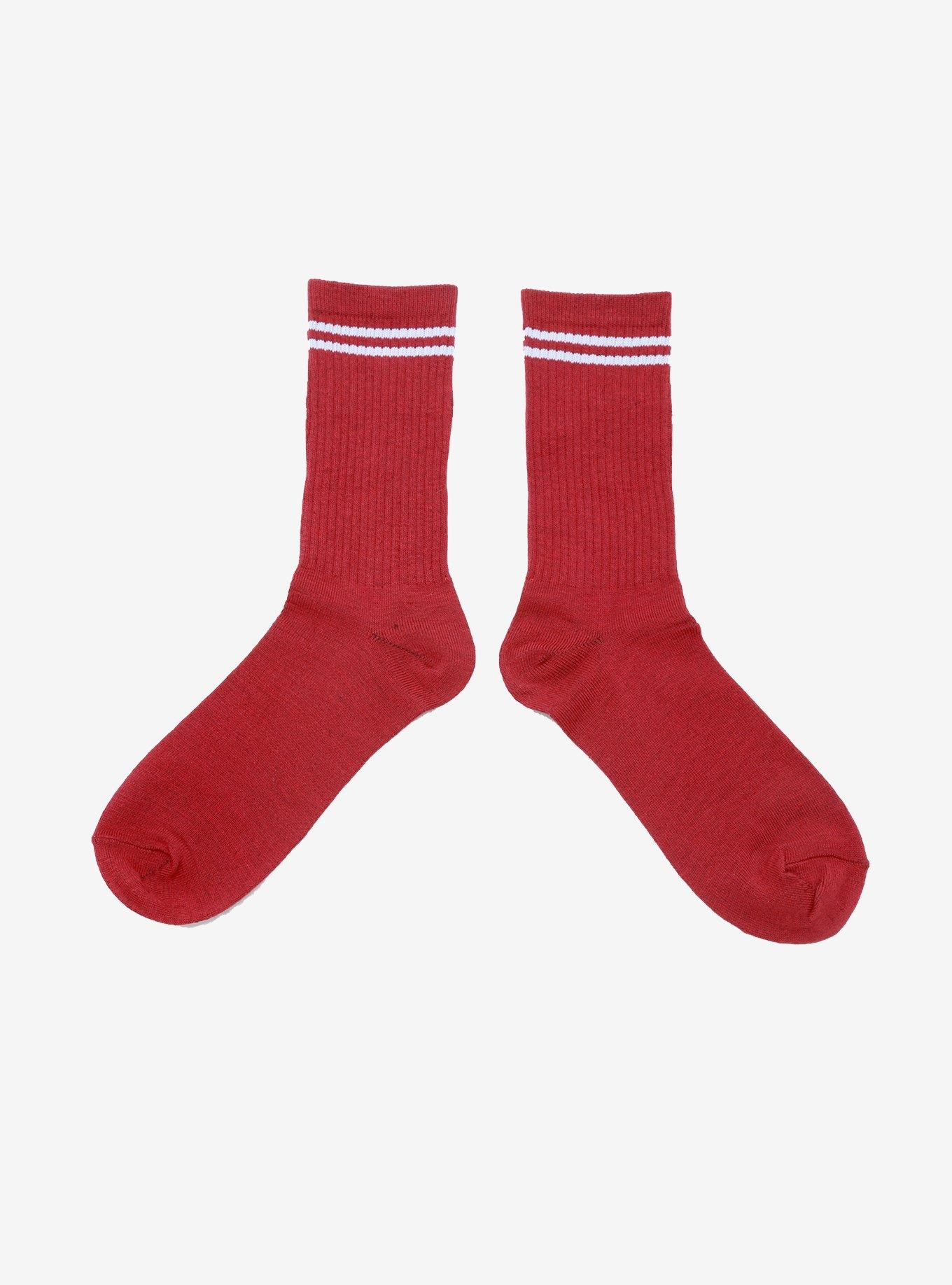 Rose Burgundy Crew Socks, , alternate