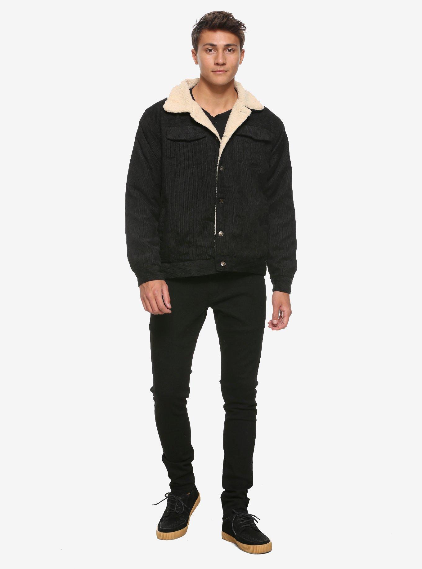 Black Corduroy Sherpa Lined Jacket, BLACK, alternate