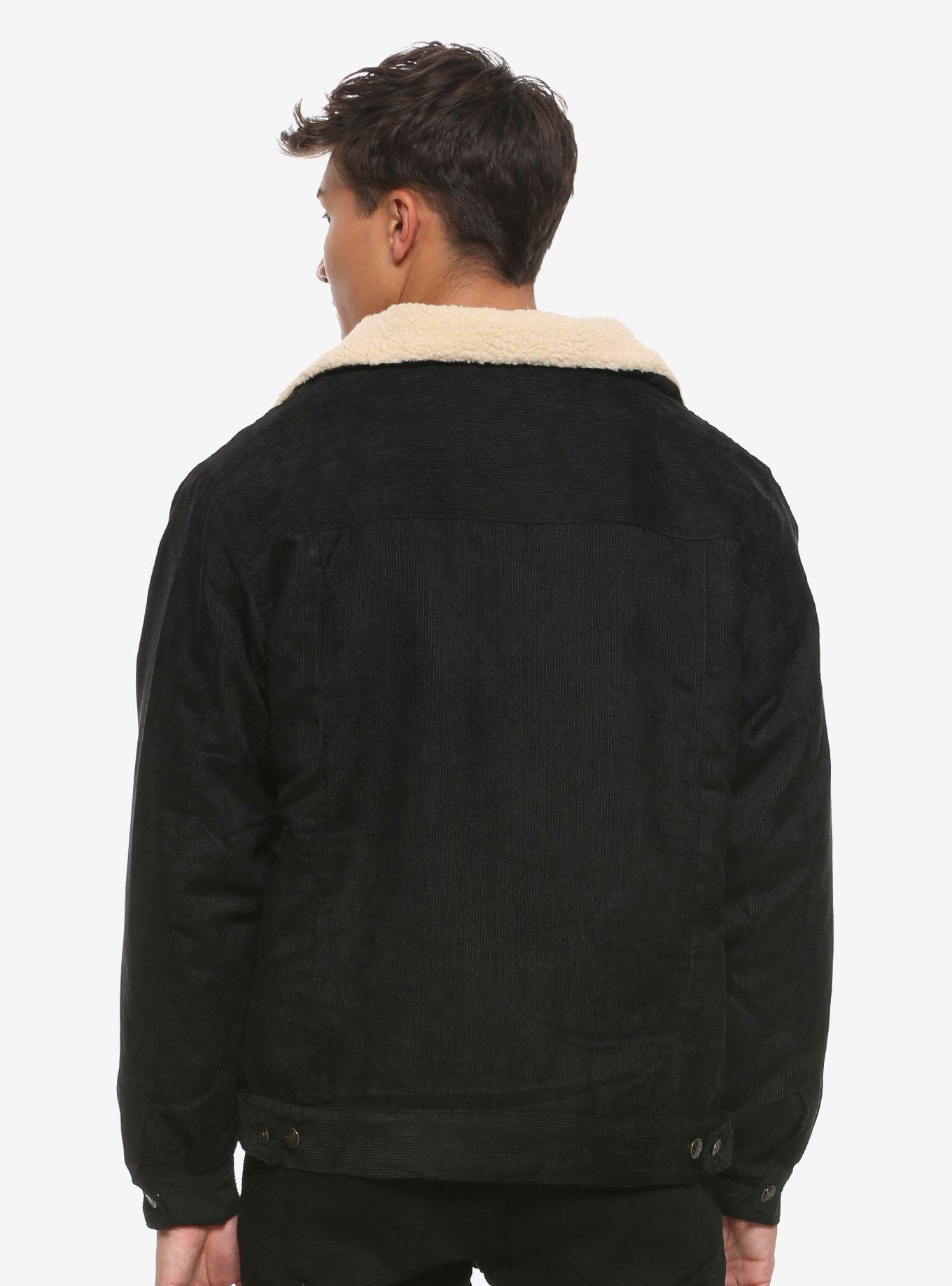 Black Corduroy Sherpa Lined Jacket, BLACK, alternate