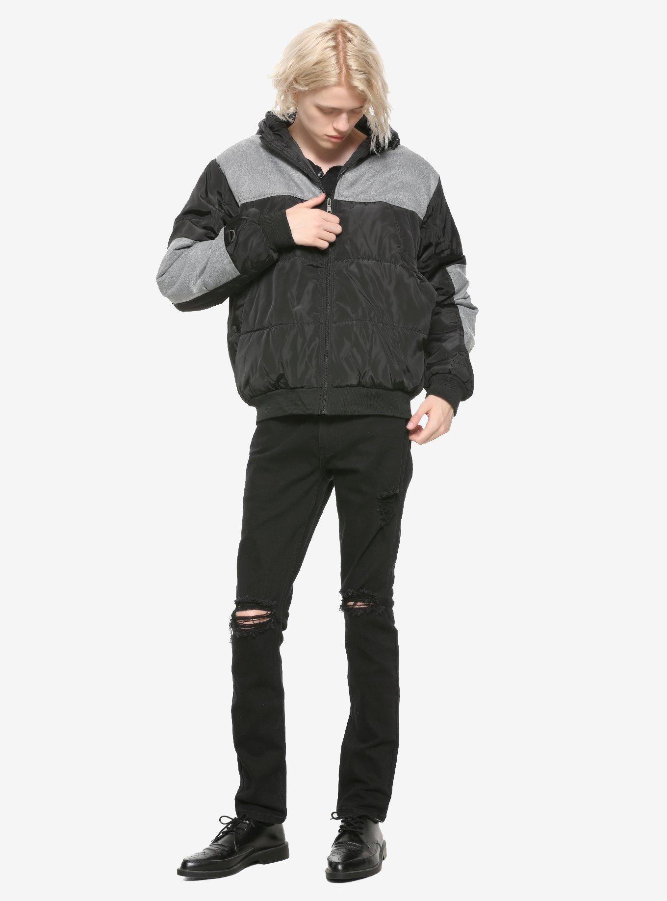 Black & Grey Panel Puffer Jacket, BLACK, alternate