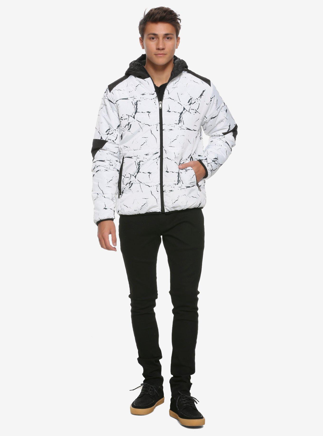 Black & White Reflective Puffer Jacket, BLACK, alternate