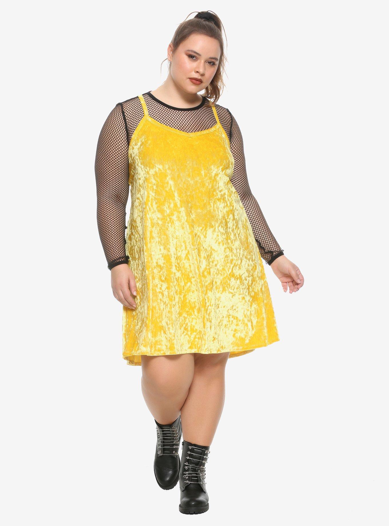 Her Universe DC Comics Birds Of Prey Black Canary Fishnet Velvet Dress Plus Size, YELLOW, alternate