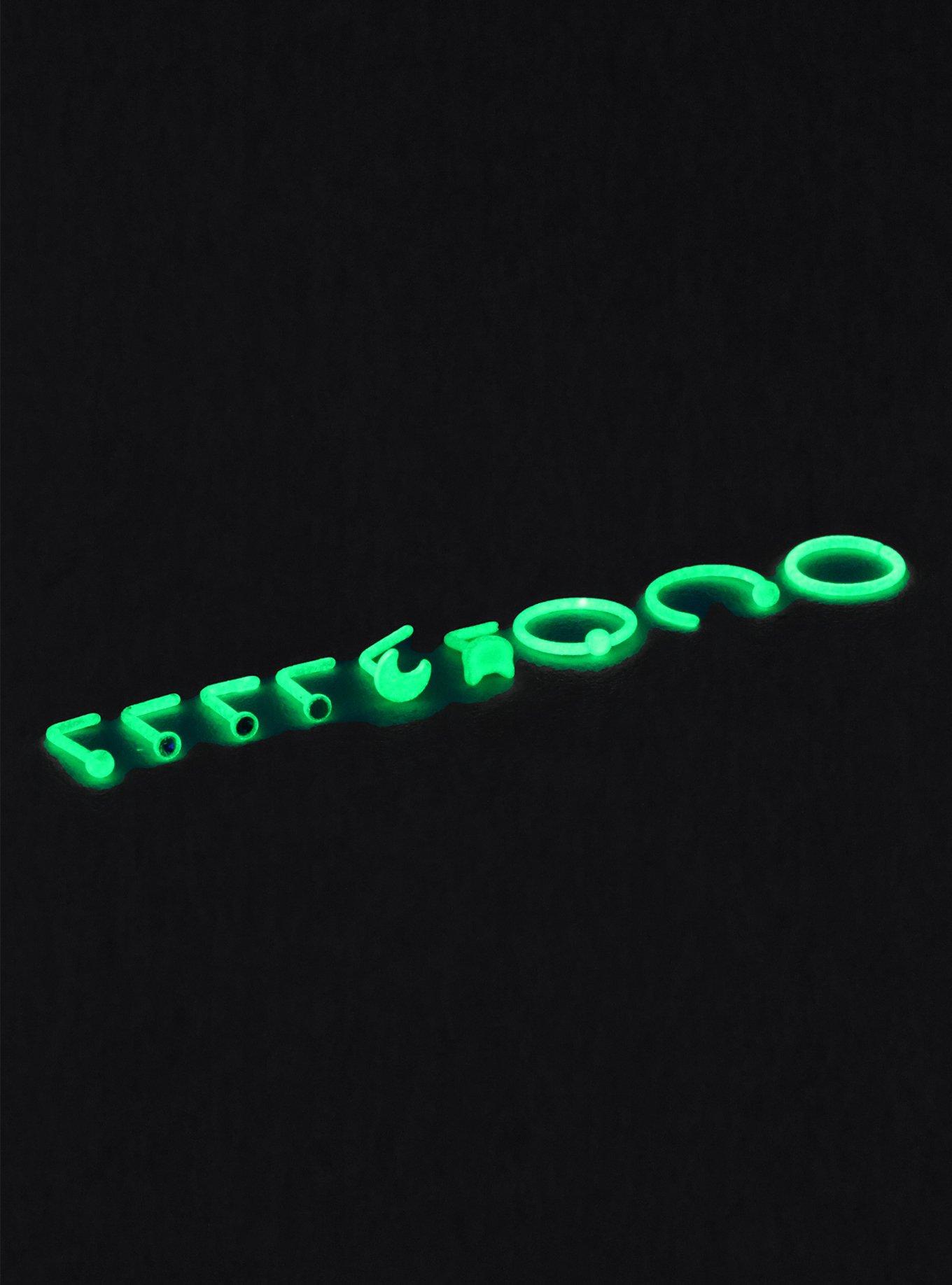 Steel Lime Green Glow-In-The-Dark Nose Stud & Hoop 9 Pack, MULTI, alternate