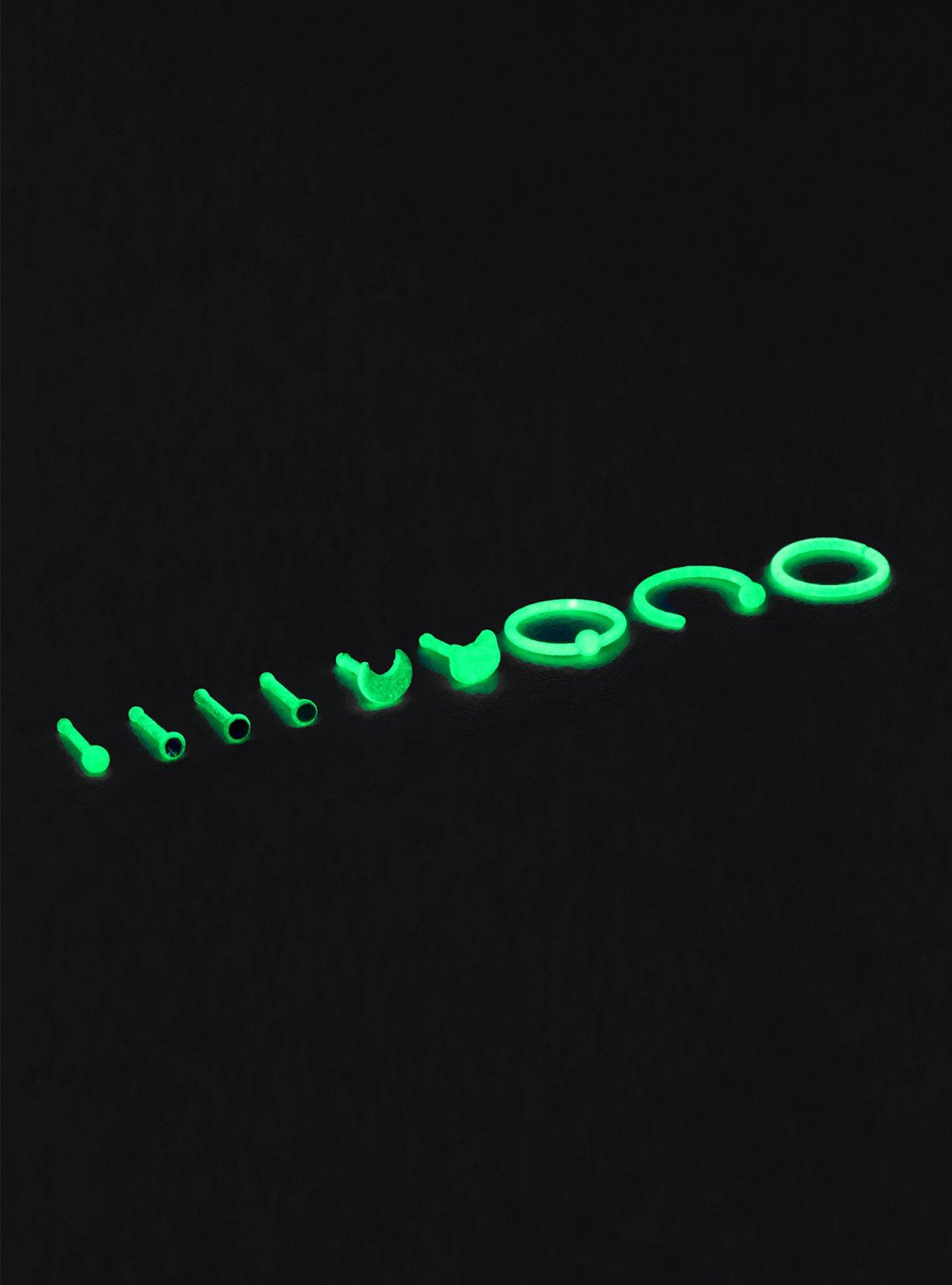 Steel Lime Green Glow-In-The-Dark Nose Stud & Hoop 9 Pack, MULTI, alternate