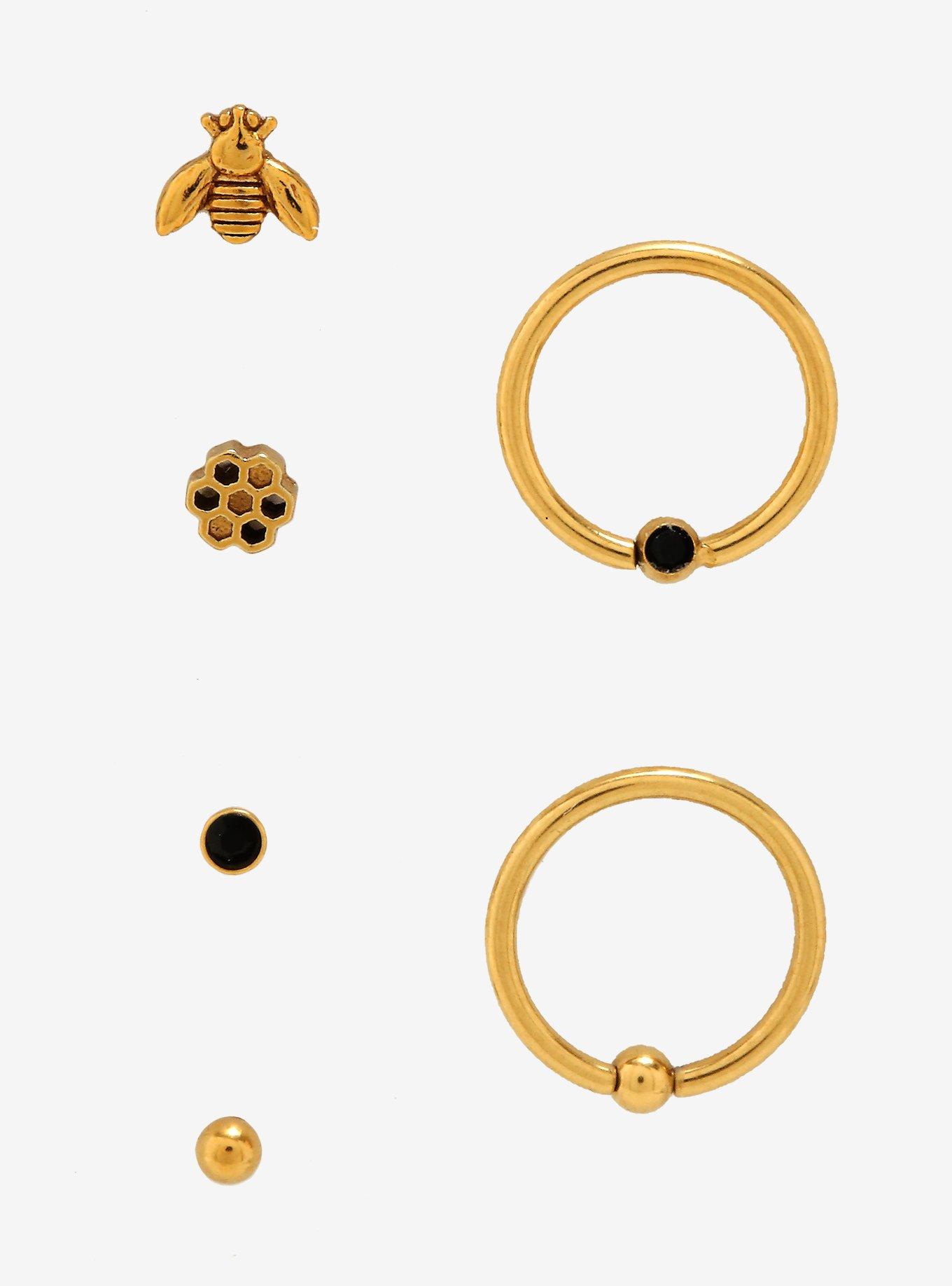 Steel Gold Bee Nose Stud & Hoop 6 Pack, , alternate