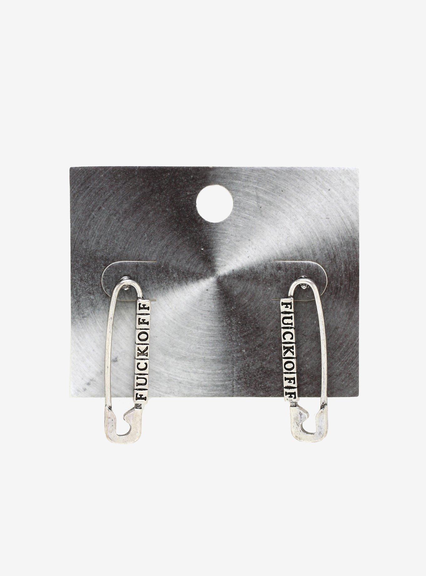 F*ck Off Safety Pin Earrings, , alternate