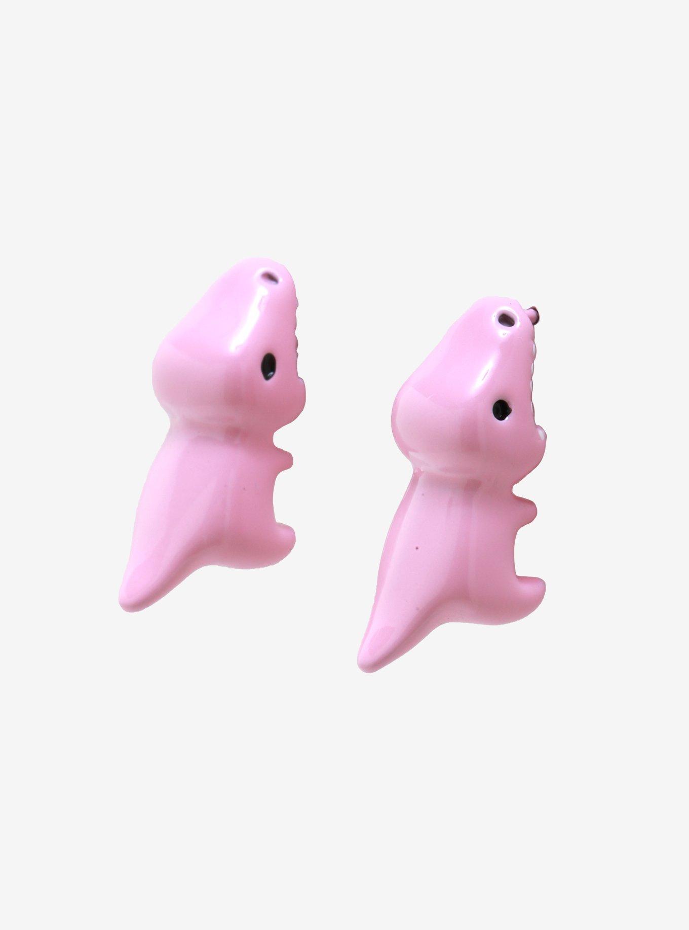 Pink Biting Dinosaur Earrings, , alternate