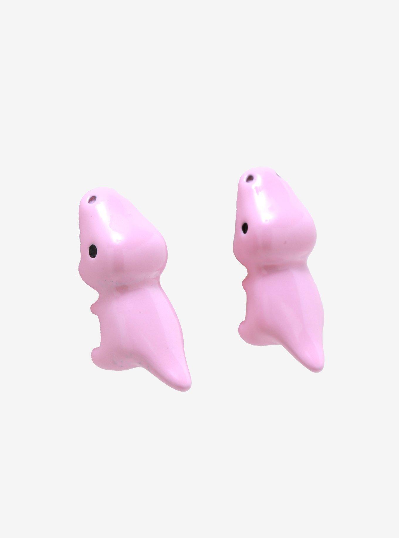 Pink Biting Dinosaur Earrings, , alternate