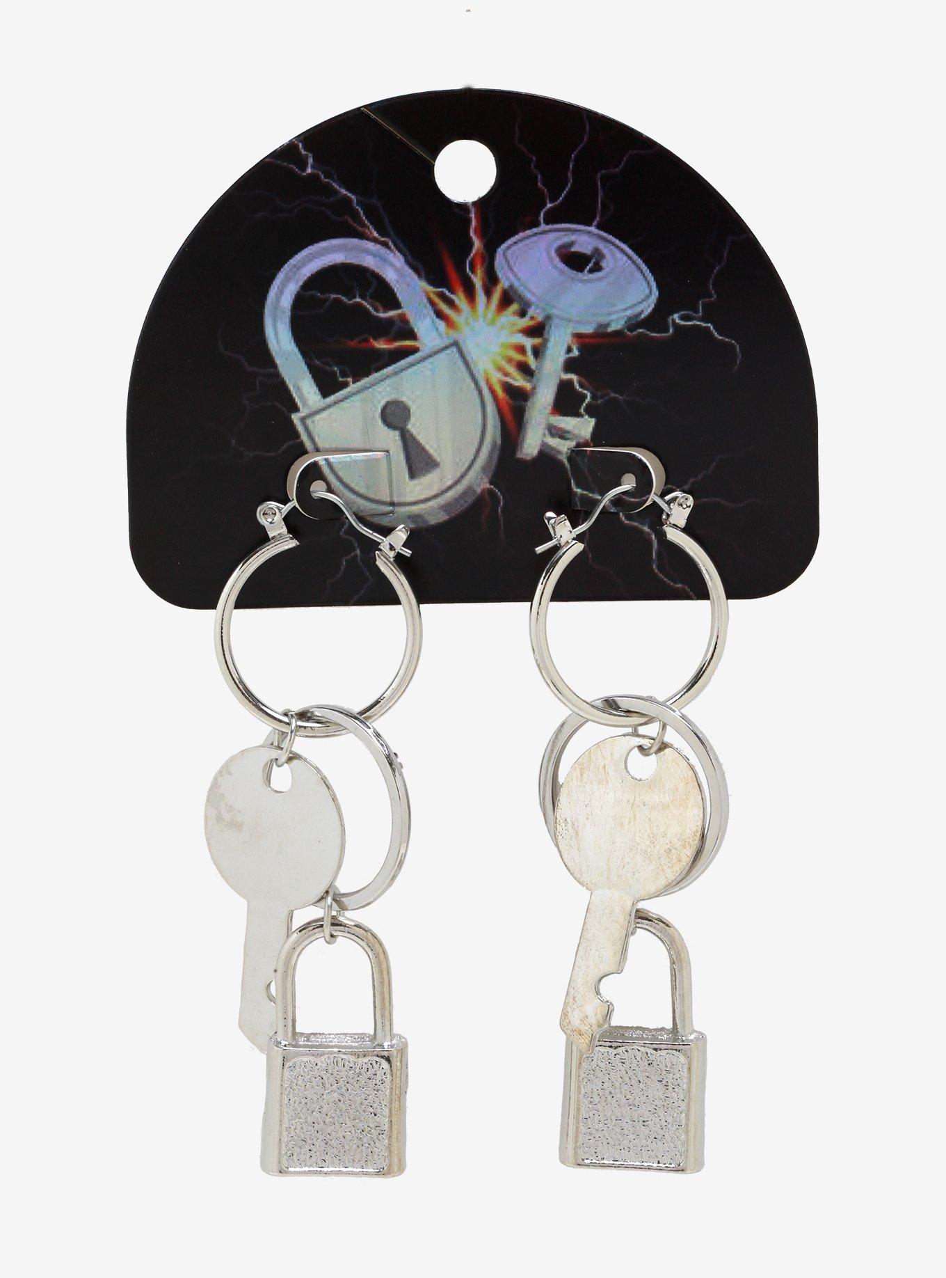 Padlock & Key Hoop Earrings, , alternate