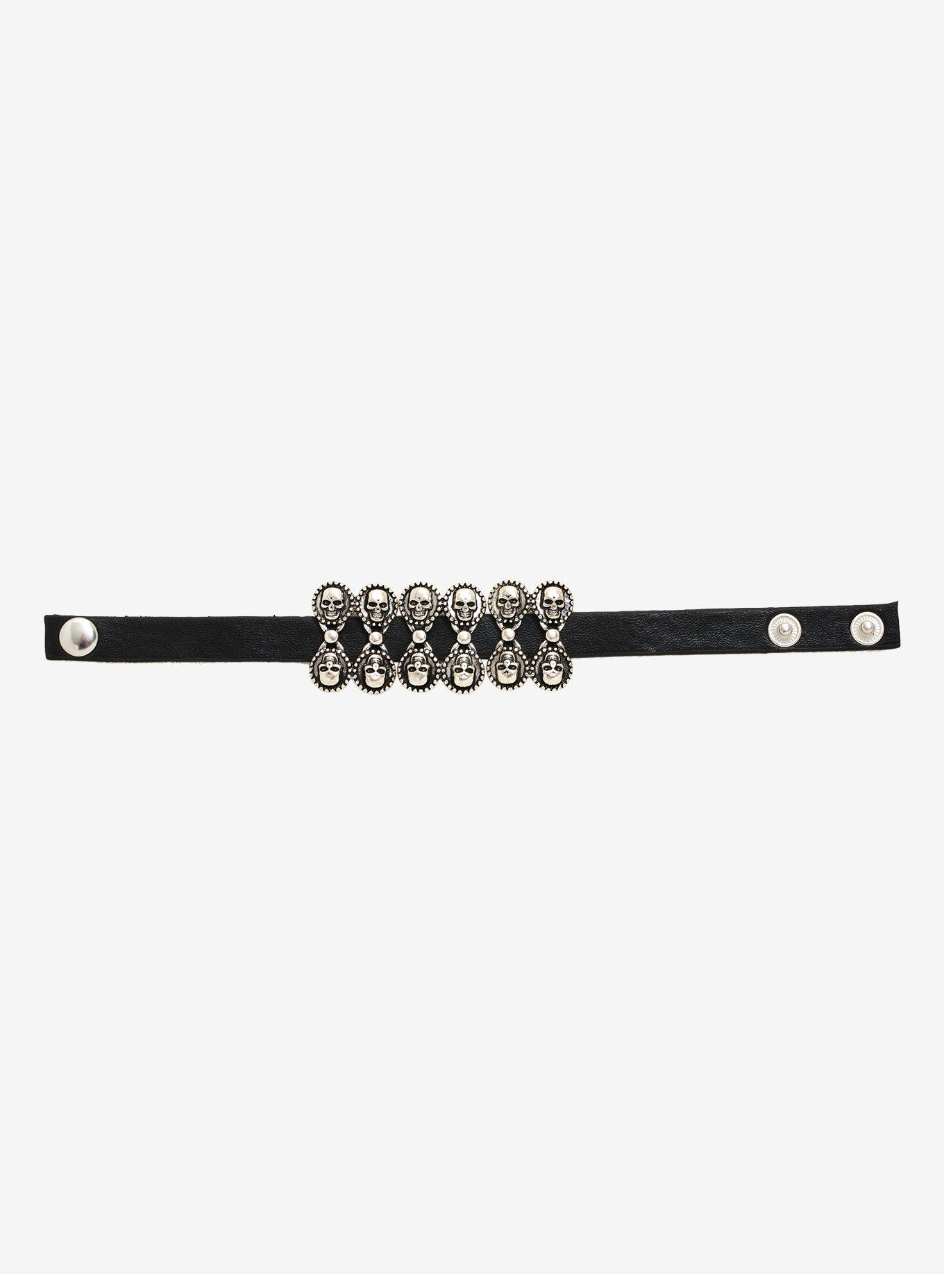 Skull Faux Leather Bracelet, , alternate