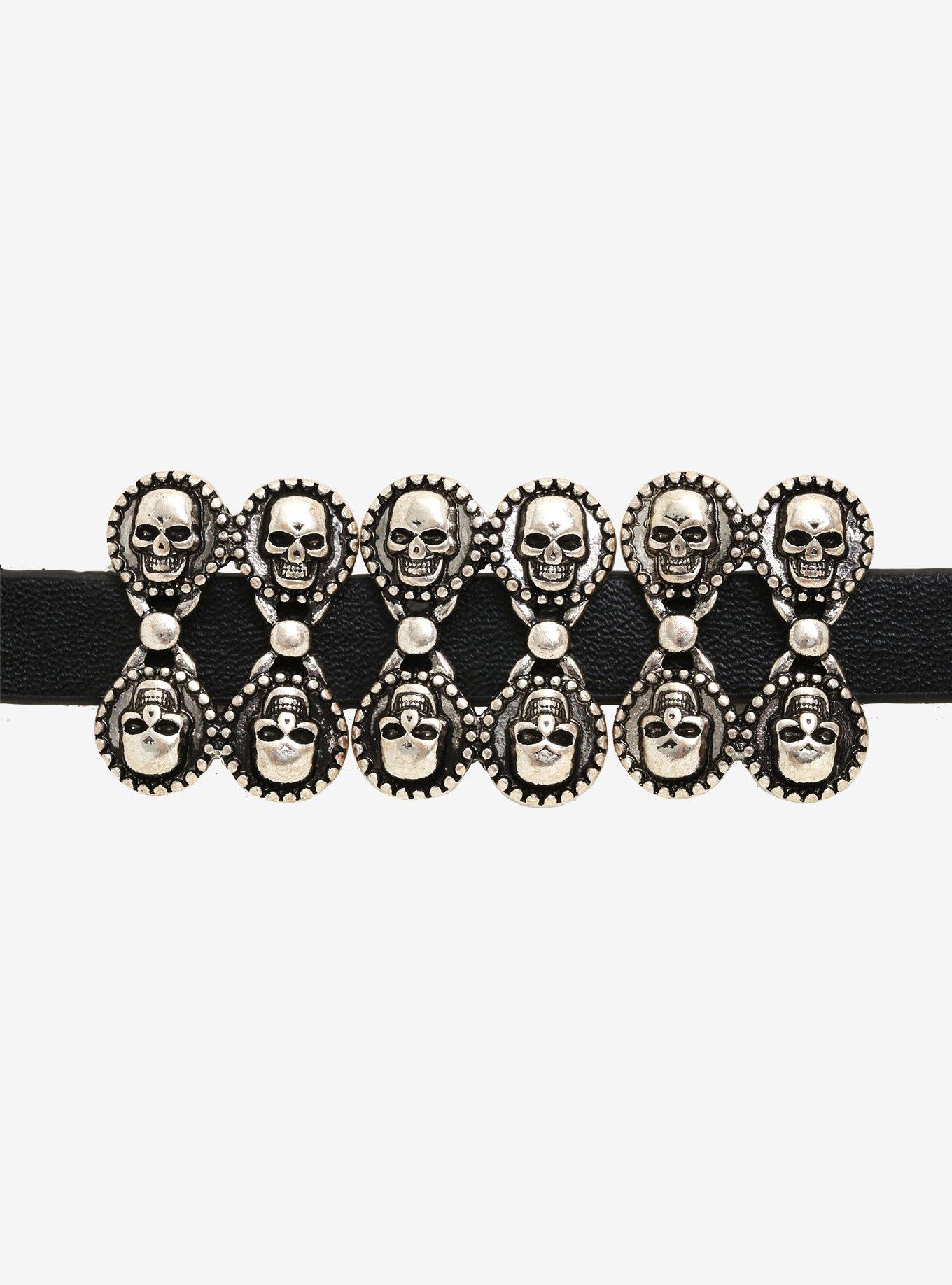 Skull Faux Leather Bracelet, , alternate